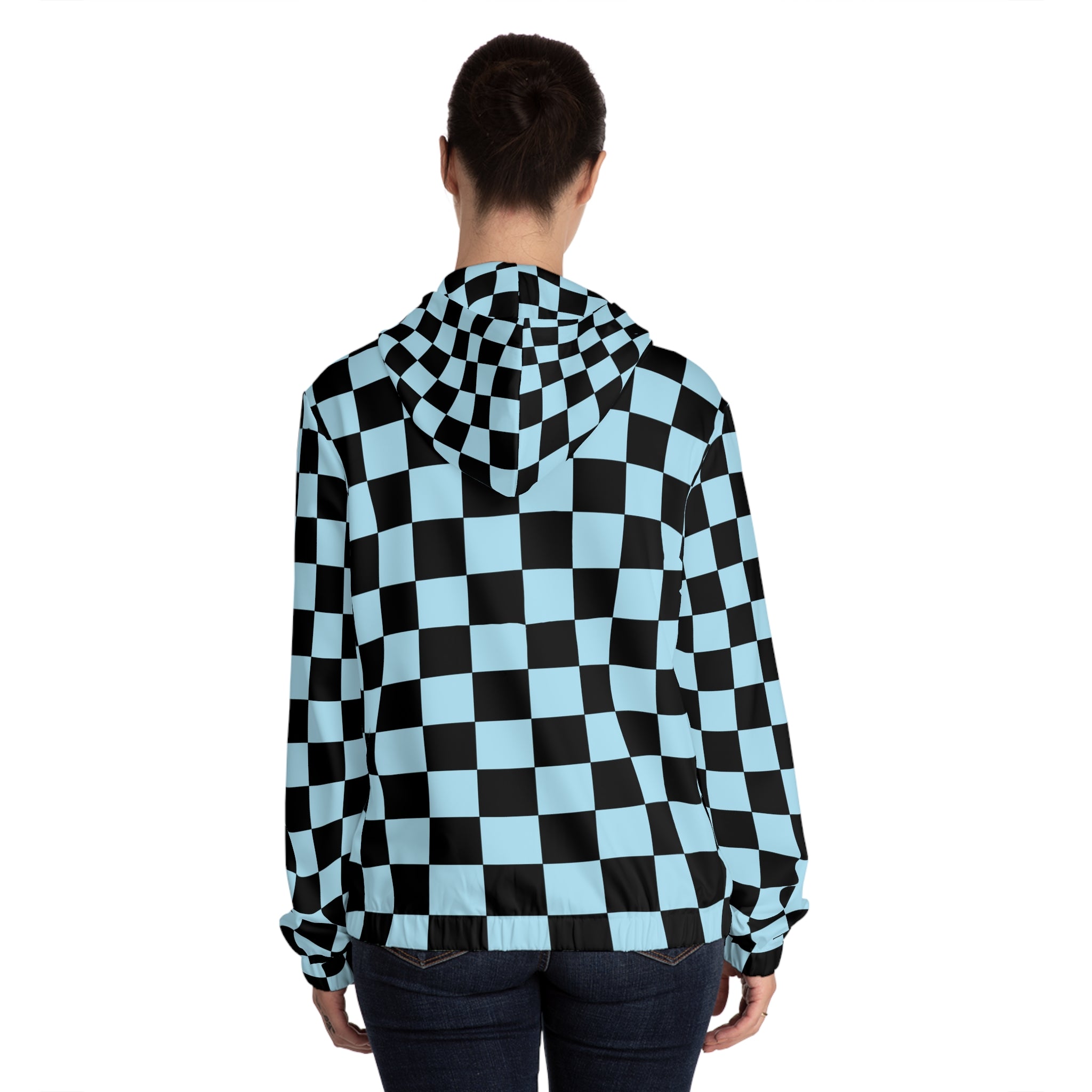 Checkerboard Black and Blue Women’s Full-Zip Hoodie (AOP), Artsulli - Art is Long, Life is Short, All Over Prints, , , , , , , 