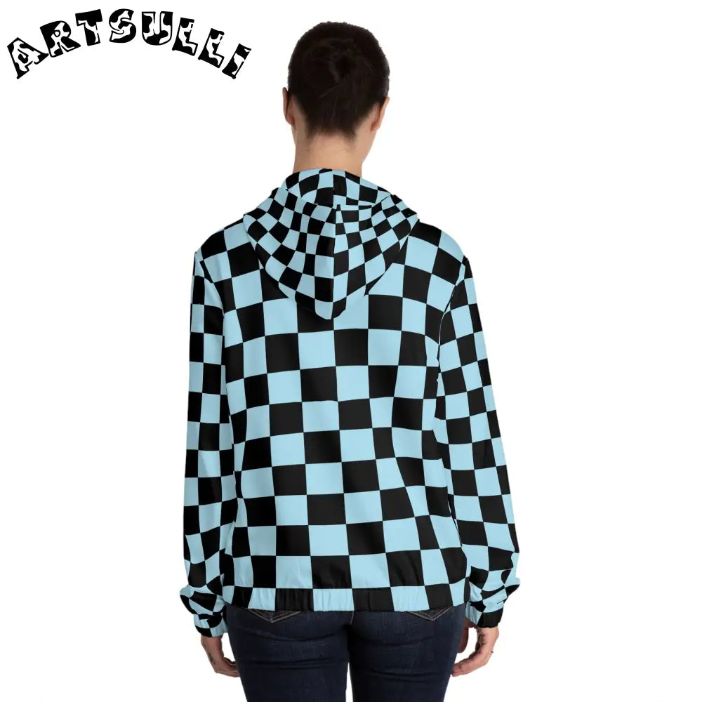 JAKKOUTTHEBXX Checkerboard Black and Blue Women’s Full-Zip Hoodie