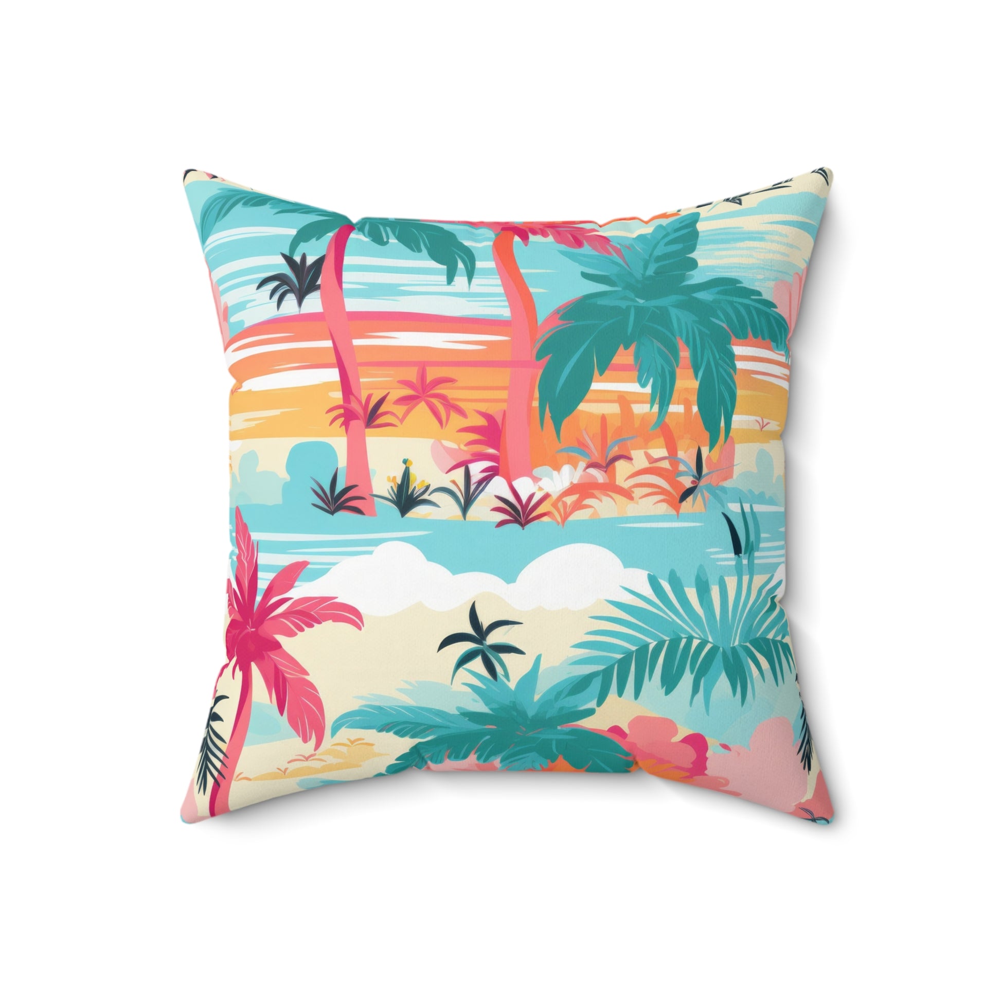 Tropical Palm Beach Paradise Multi-Color Spun Polyester Square Pillow, Artsulli - Art is Long, Life is Short, Home Decor, Size, 18" × 18", , , , , 30373631423253874854