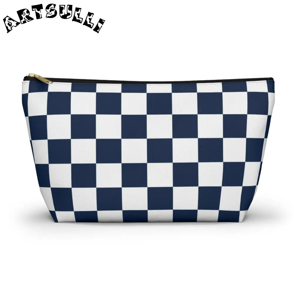 JAKKOUTTHEBXX Checkerboard White and Navy Blue Accessory Pouch w