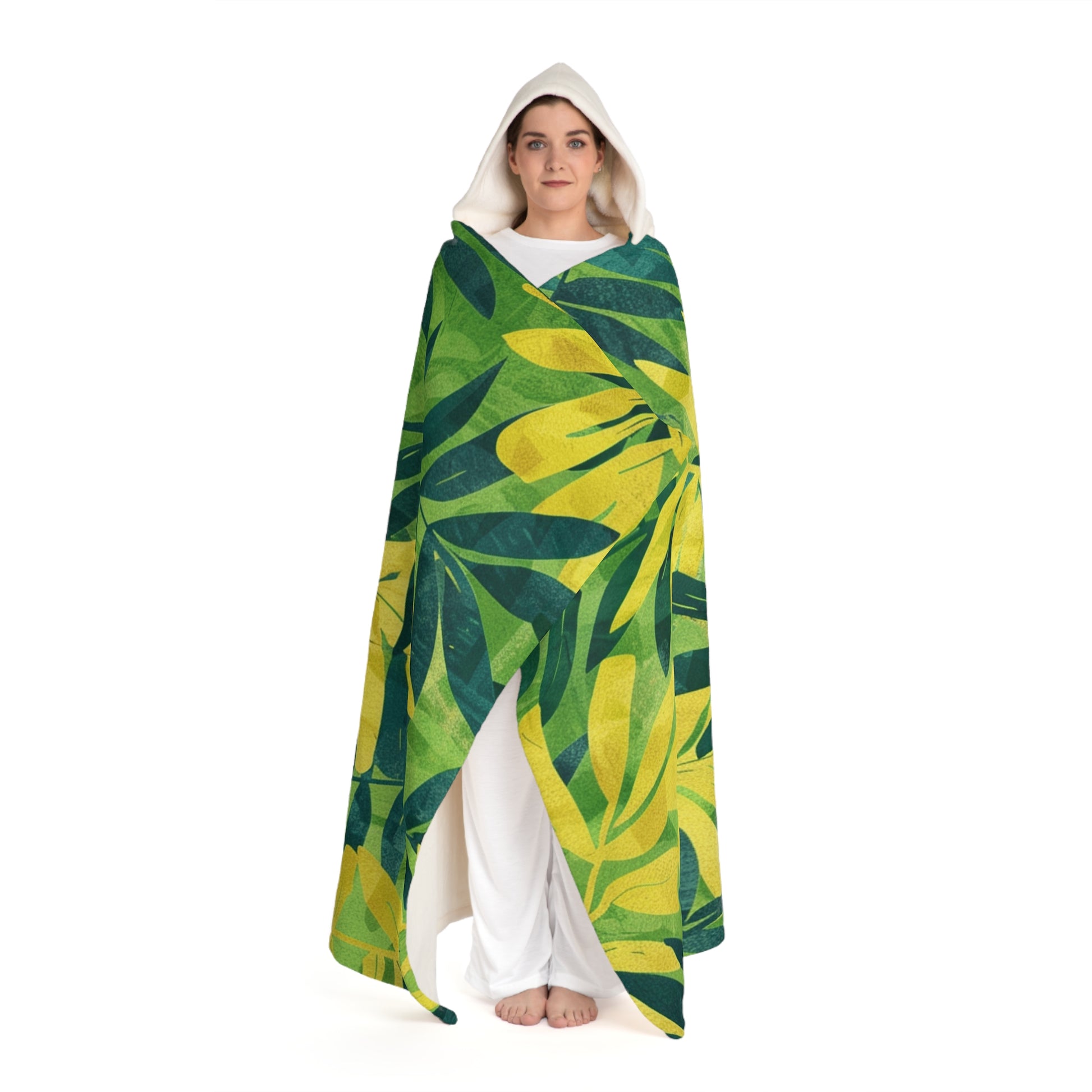 Green Leaf x Yellow Leaf x Tropical x Jungle Hooded Sherpa Fleece Blanket, Artsulli - Art is Long, Life is Short, All Over Prints, , , , , , , 