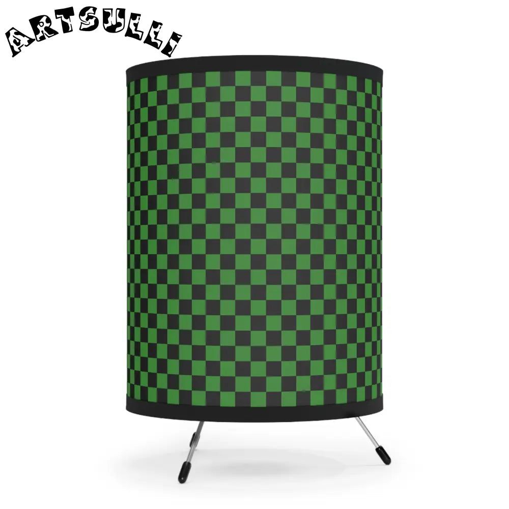 JAKKOUTTHEBXX Checkerboard Green and Black Tripod Lamp with High-Res