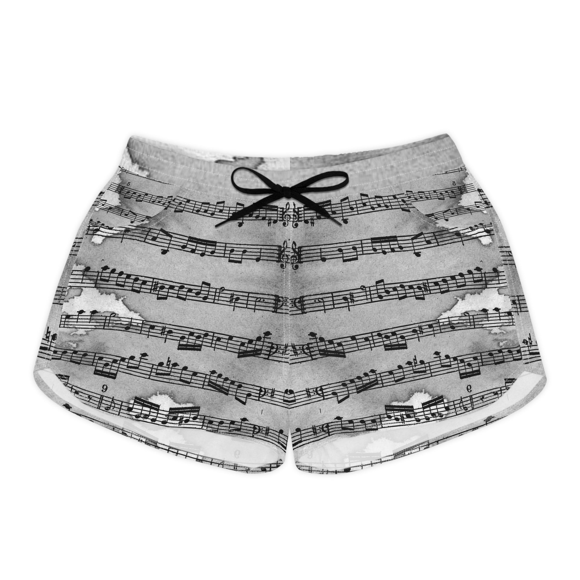 Drip Spill Type Beat Sheet Music Black Women's Casual Shorts (AOP), Artsulli - Art is Long, Life is Short, All Over Prints, Size, S, Color, Black drawstring, , , 19690245068618431636