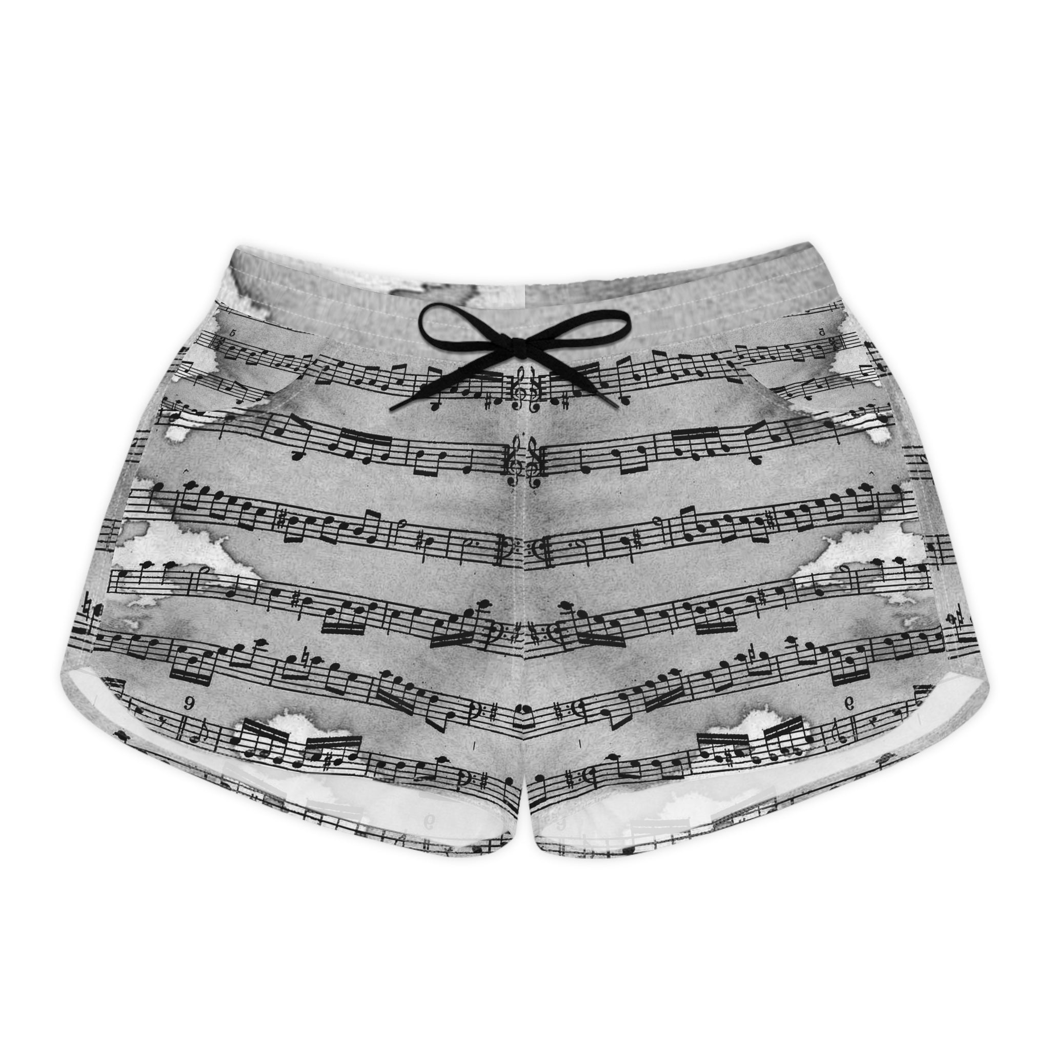 Drip Spill Type Beat Sheet Music Black Women's Casual Shorts (AOP), Artsulli - Art is Long, Life is Short, All Over Prints, Size, S, Color, Black drawstring, , , 19690245068618431636