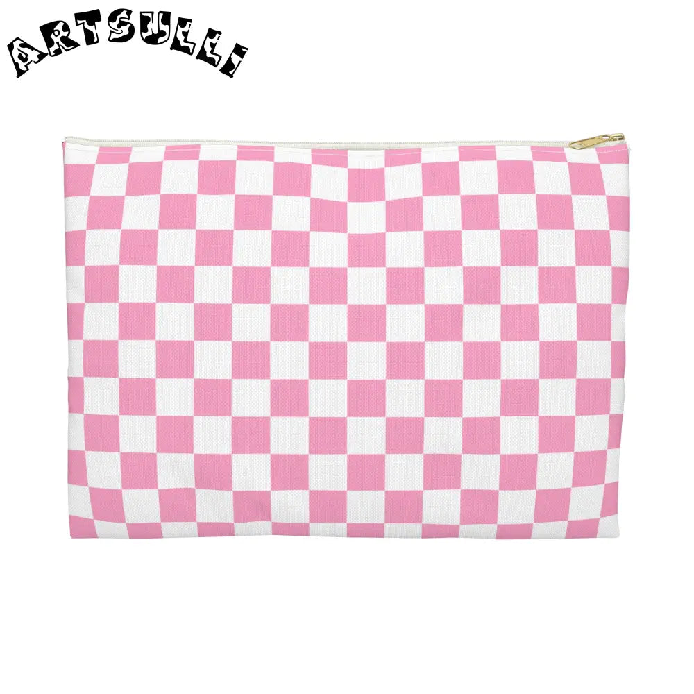 JAKKOUTTHEBXX Checkerboard II Hot Pink and White Accessory Pouch