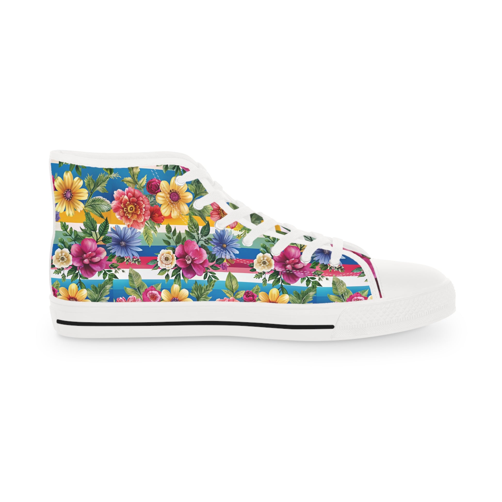 Floral Stripe 4K III Men's High Top Sneakers, Artsulli - Art is Long, Life is Short, Shoes, , , , , , , 