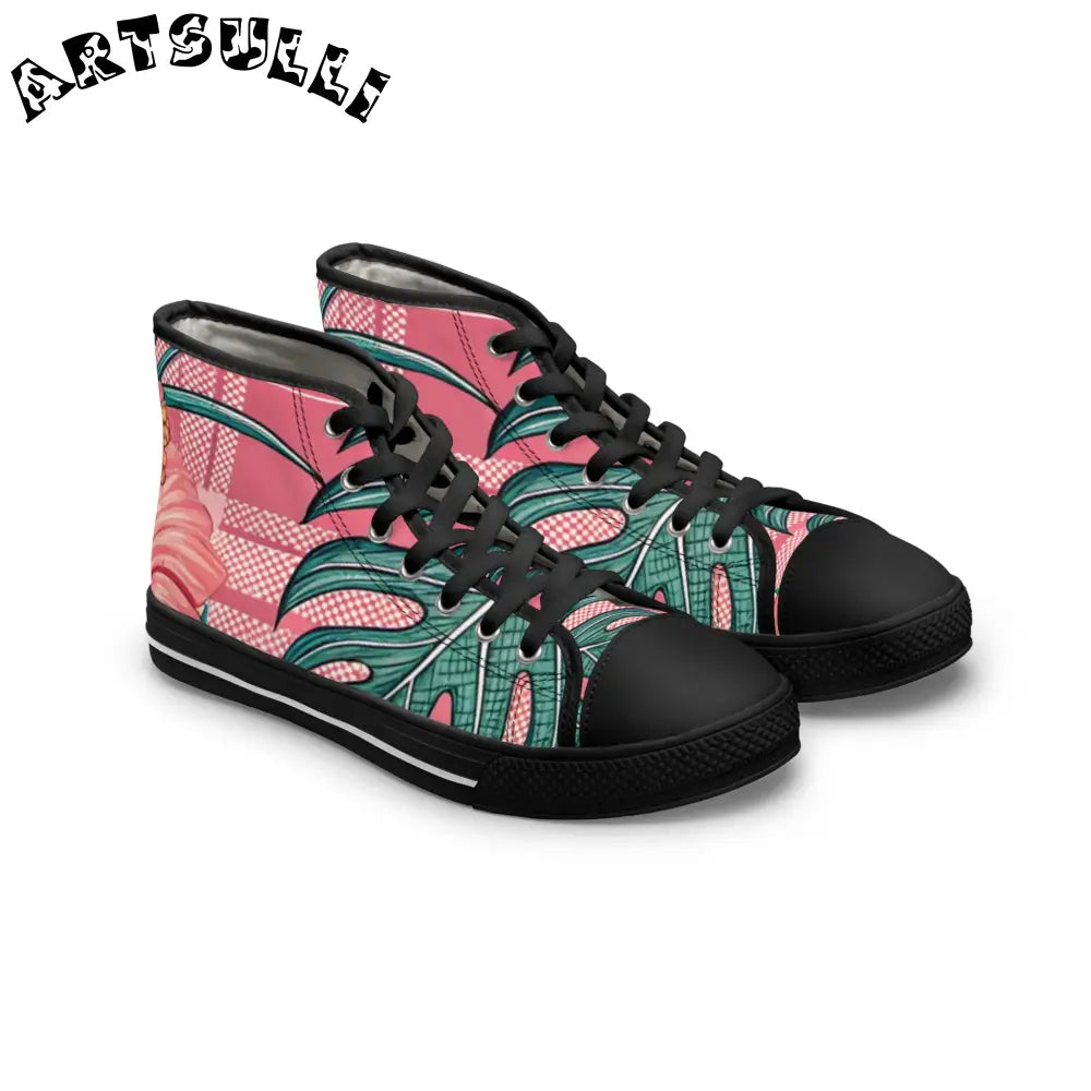 JAKKOUTTHEBXX Plaid x Floral Burgundy Women’s High Top Sneakers