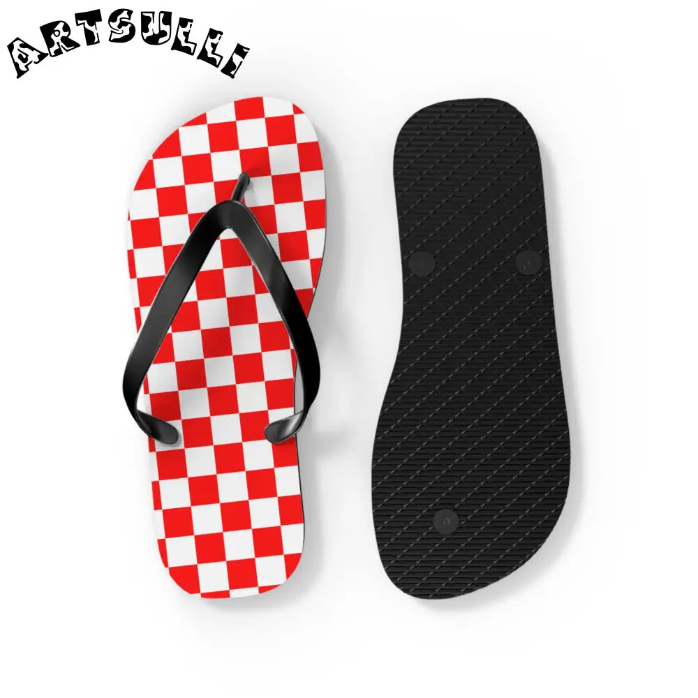 JAKKOUTTHEBXX Checkerboard II Red and White Flip Flops JAKKOUTTHEBXX