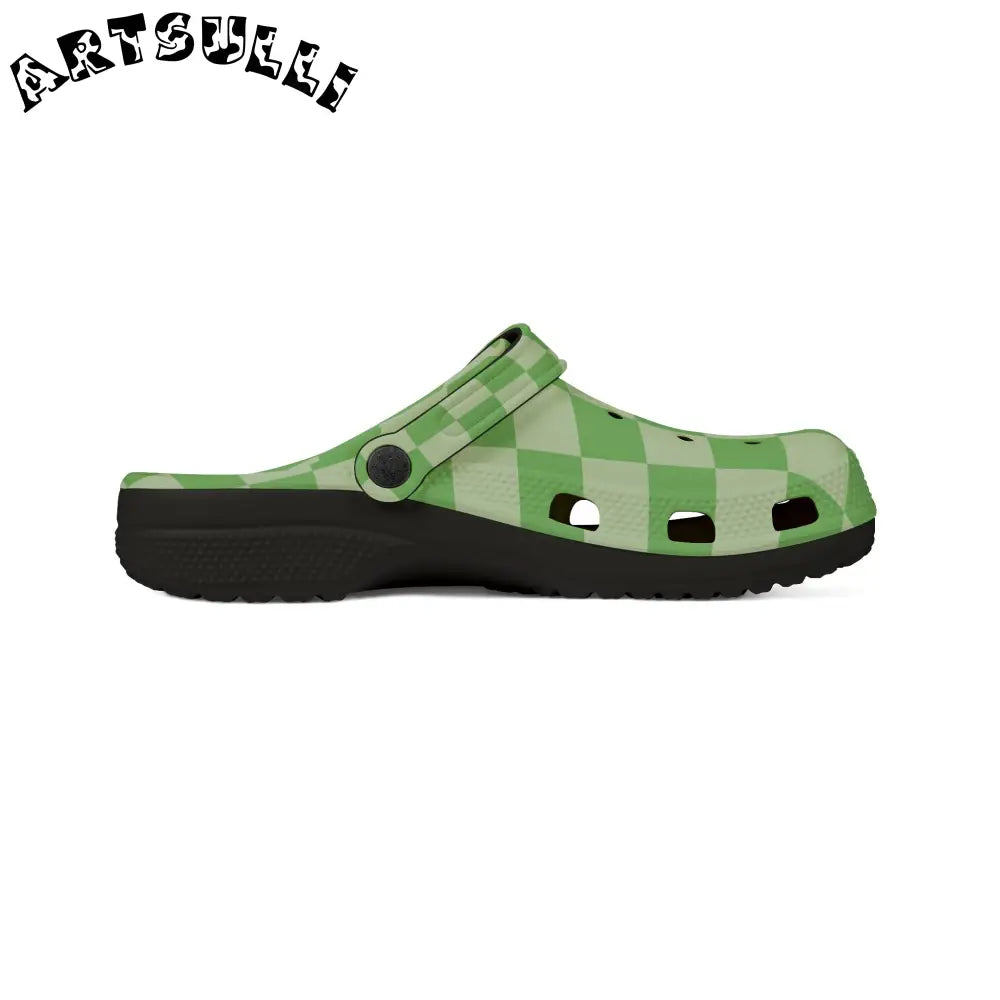 JAKKOUTTHEBXX Checkerboard Green EVA Foam Rubber Shoes (AOP)