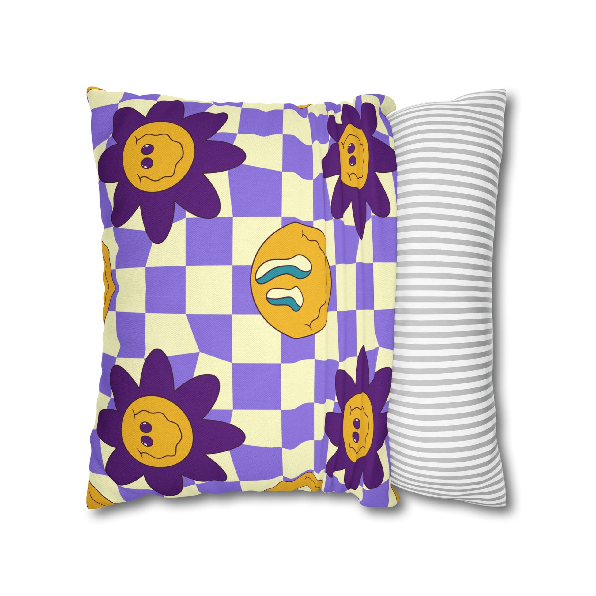 Trippy Flower Power Motifs Spun Polyester Square Pillowcase, Artsulli - Art is Long, Life is Short, Home Decor, , , , , , , 