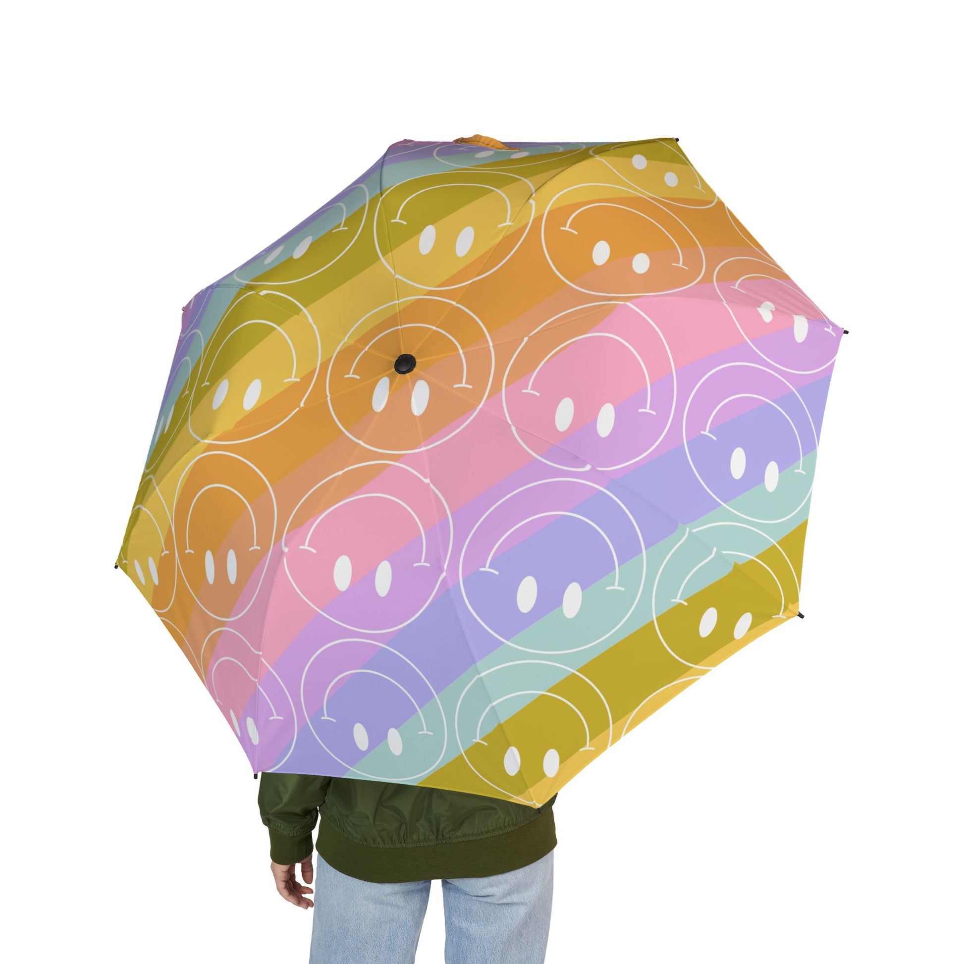Smiley Face x Rainbow Stripes Multi-Color Semi-Automatic Foldable Umbrella, Artsulli - Art is Long, Life is Short, Accessories, , , , , , , 