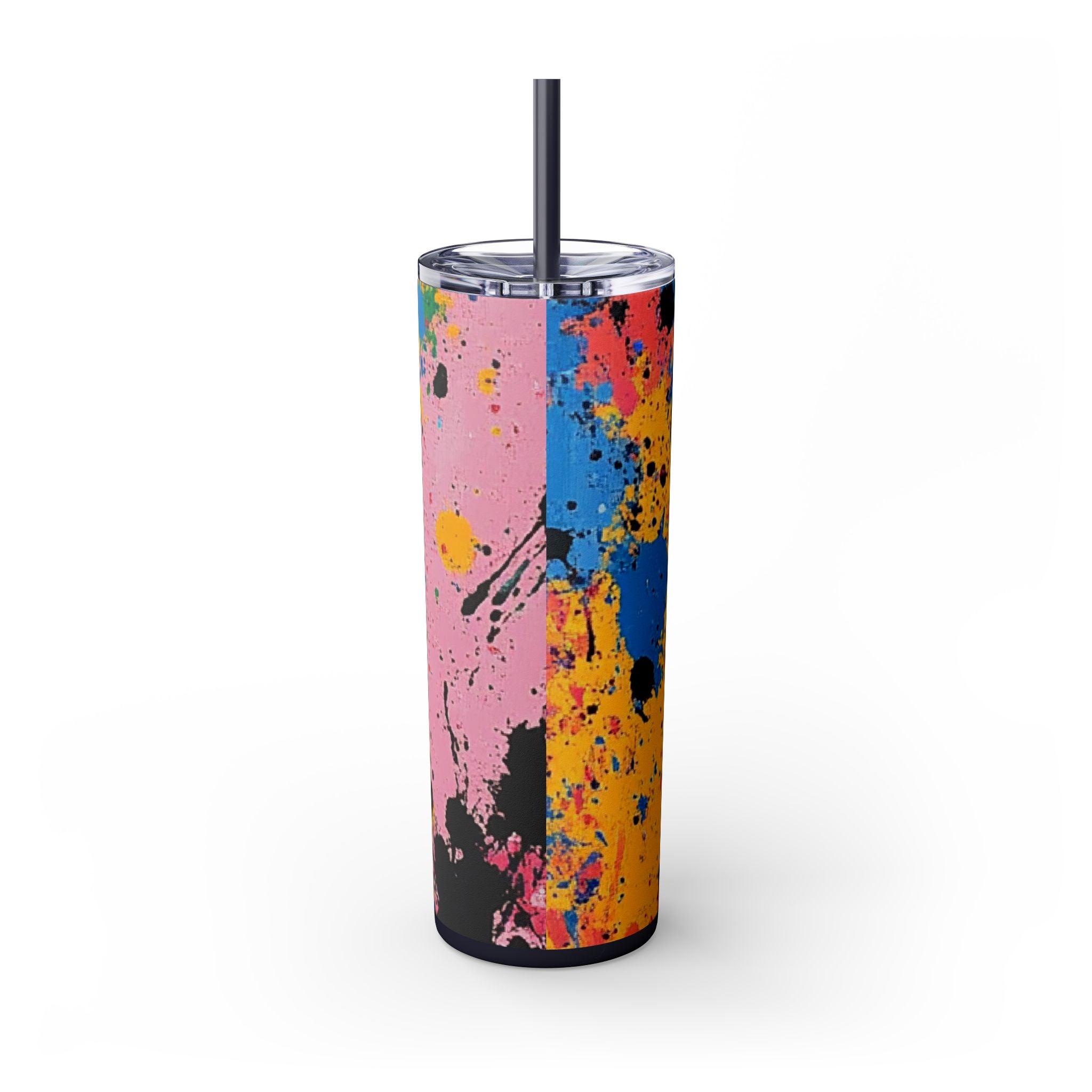 The Colors Of Paint Splatter Skinny Tumbler with Straw, 20oz, Artsulli - Art is Long, Life is Short, Mug, , , , , , , 