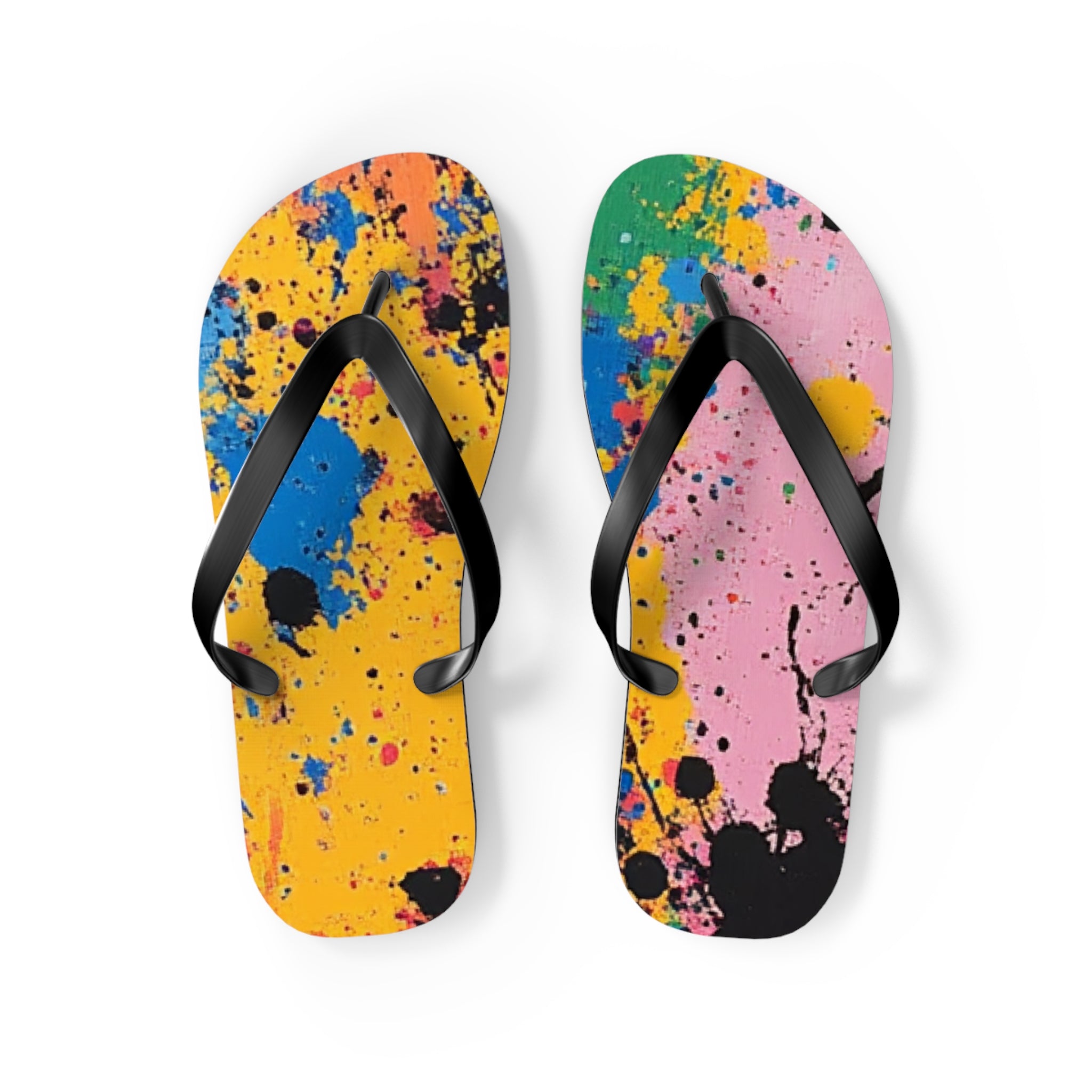 The Colors Of Paint Splatter Flip Flops, Artsulli - Art is Long, Life is Short, Shoes, Size, M, Color, Black sole, , , 12477892501941