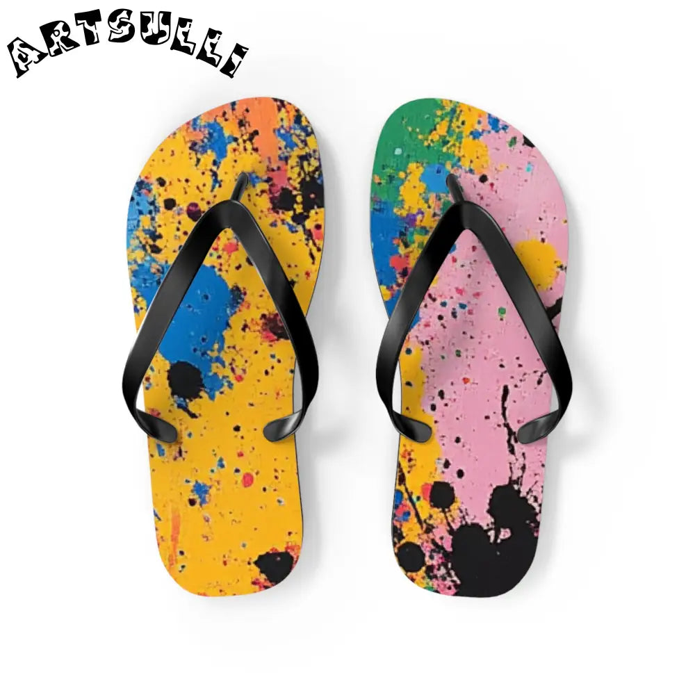 JAKKOUTTHEBXX The Colors Of Paint Splatter Flip Flops JAKKOUTTHEBXX