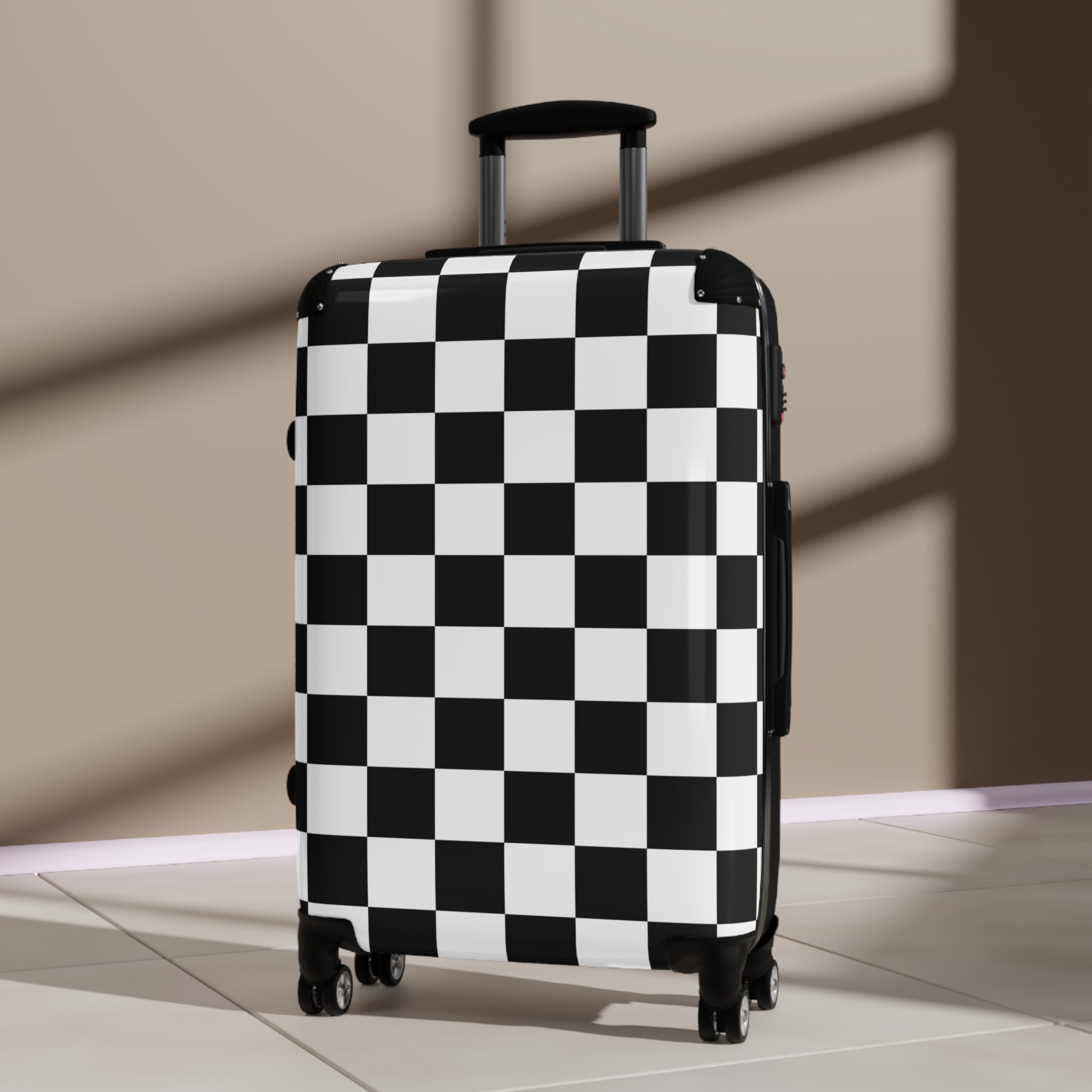 Checkerboard Black and White Suitcase, Artsulli - Art is Long, Life is Short, Bags, , , , , , , 