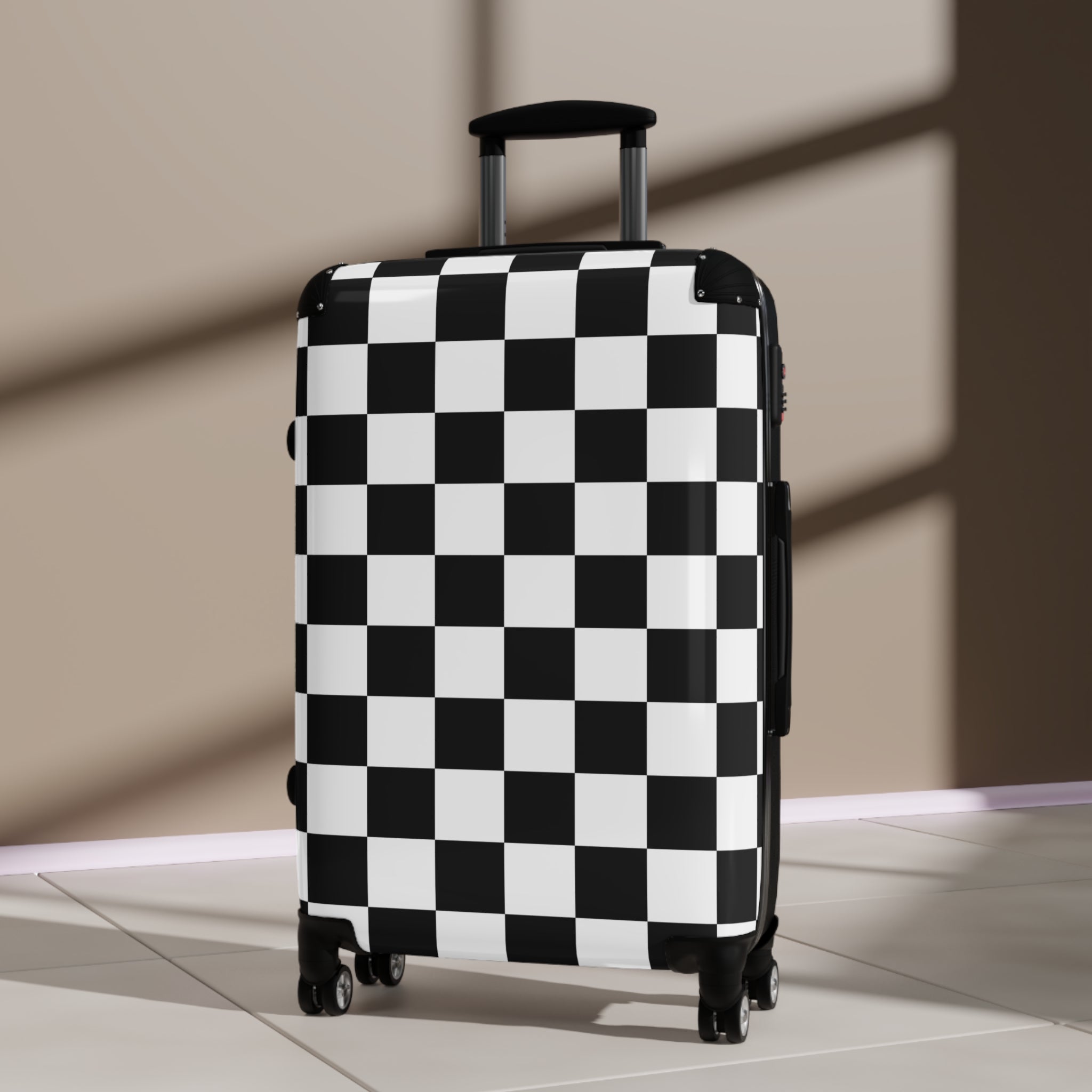 Checkerboard Black and White Suitcase, Artsulli - Art is Long, Life is Short, Bags, , , , , , , 