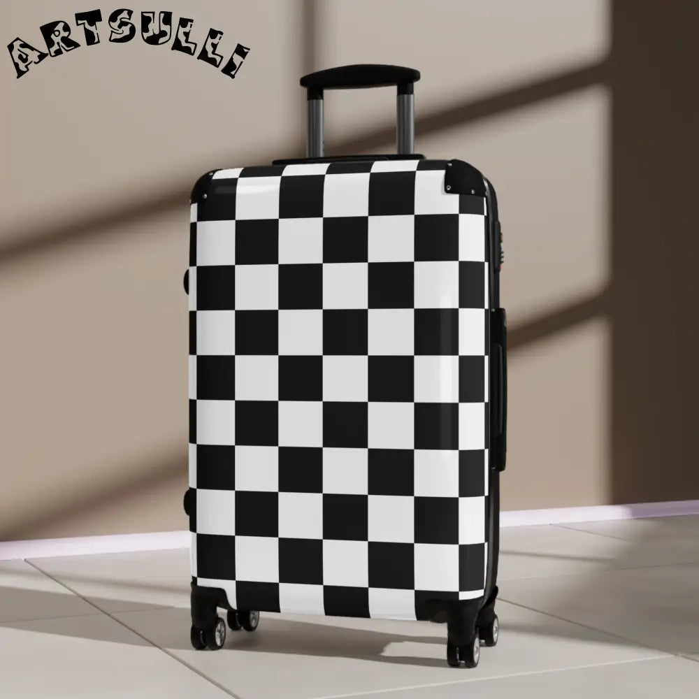 JAKKOUTTHEBXX Checkerboard Black and White Suitcase JAKKOUTTHEBXX