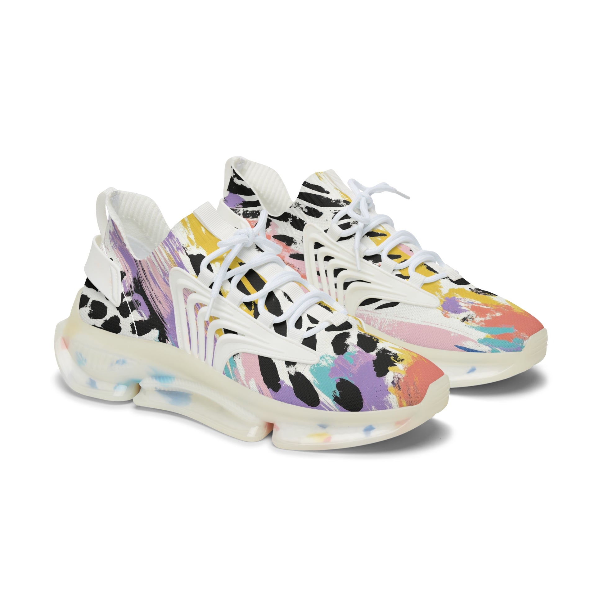 Wild Zebra Stripes x Paint Brush Strokes Multi-Color Women's Mesh Sneakers, Artsulli - Art is Long, Life is Short, Shoes, Color, White sole, Size, US 5.5, , , 16088607673839