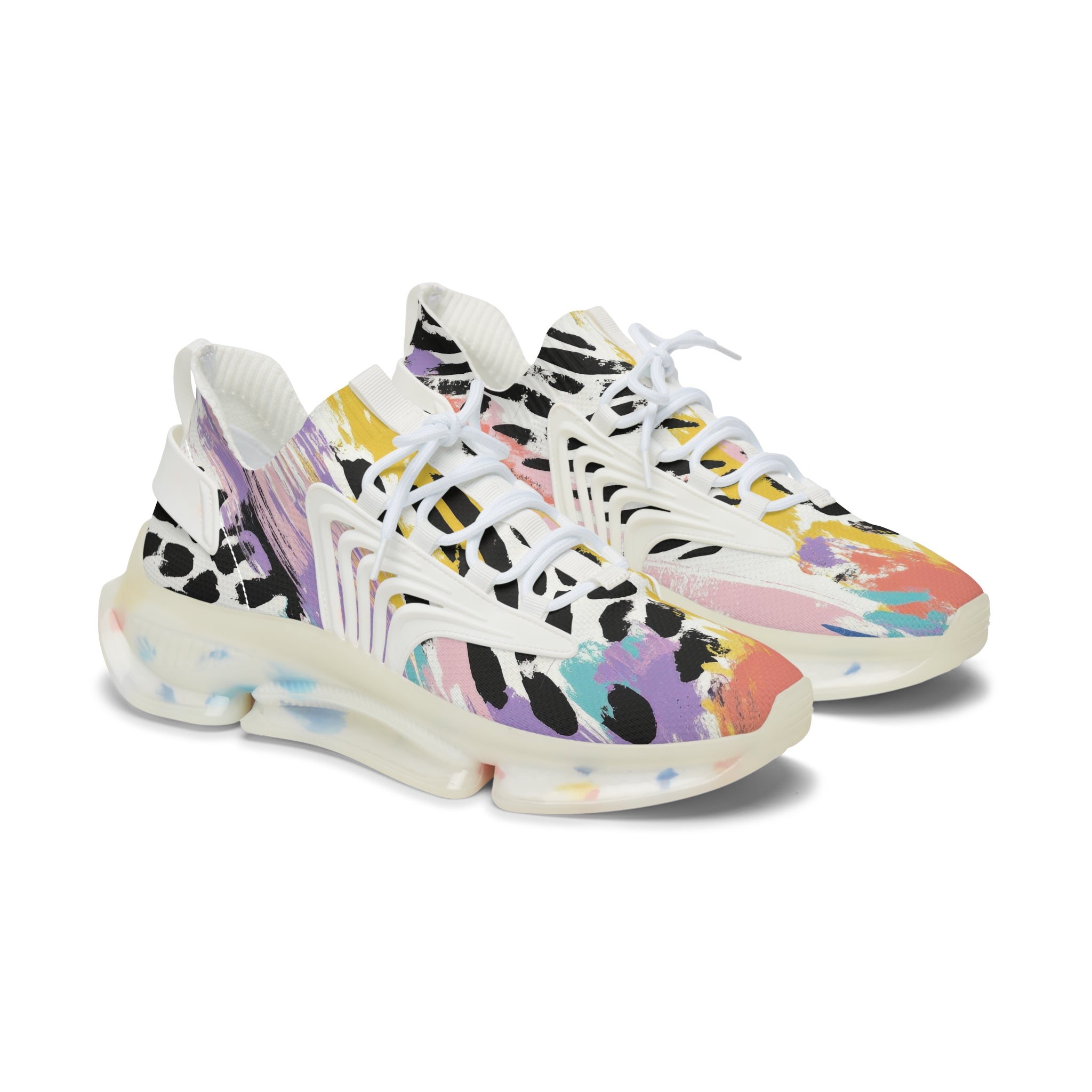 Wild Zebra Stripes x Paint Brush Strokes Multi-Color Women's Mesh Sneakers, Artsulli - Art is Long, Life is Short, Shoes, Color, White sole, Size, US 5.5, , , 16088607673839