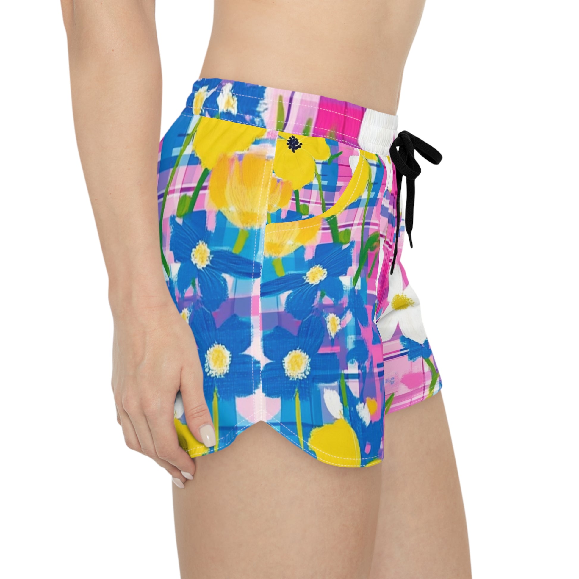 Plaid Garden Pink and Purple Women's Casual Shorts (AOP), Artsulli - Art is Long, Life is Short, All Over Prints, , , , , , , 