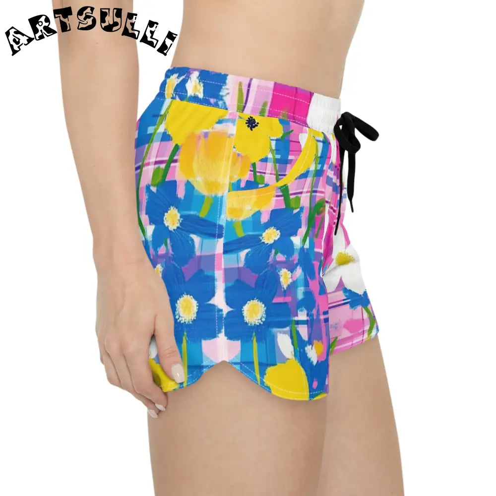 JAKKOUTTHEBXX Plaid Garden Pink and Purple Women’s Casual Shorts