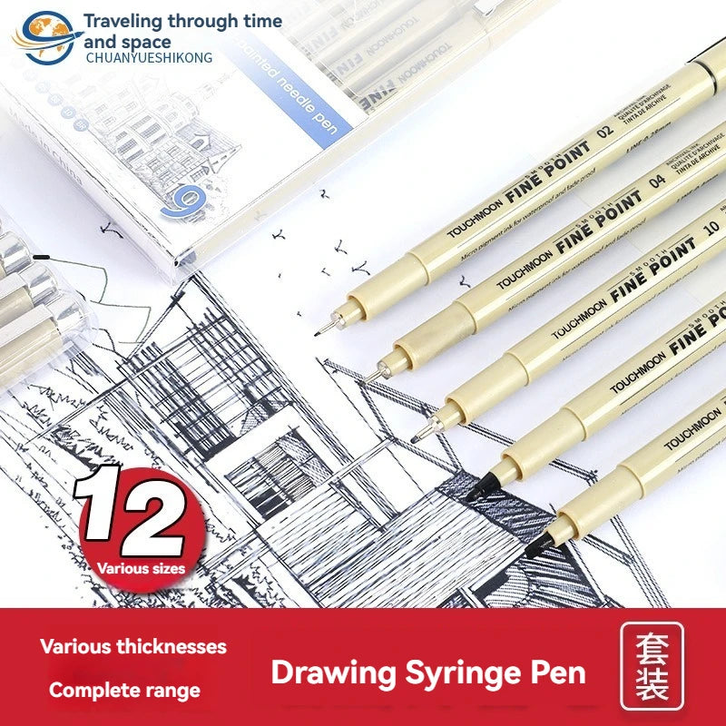 12 Tip Pigment Liner Micron Ink Marker Pen for Manga Draw Sketching Needle Pen Hook Line Pen Sketch Stationery Set Art Supplies