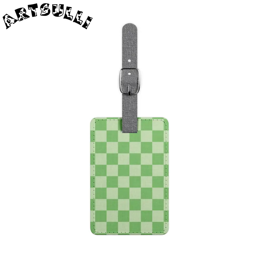 JAKKOUTTHEBXX Checkerboard Green Saffiano Polyester Luggage Tag
