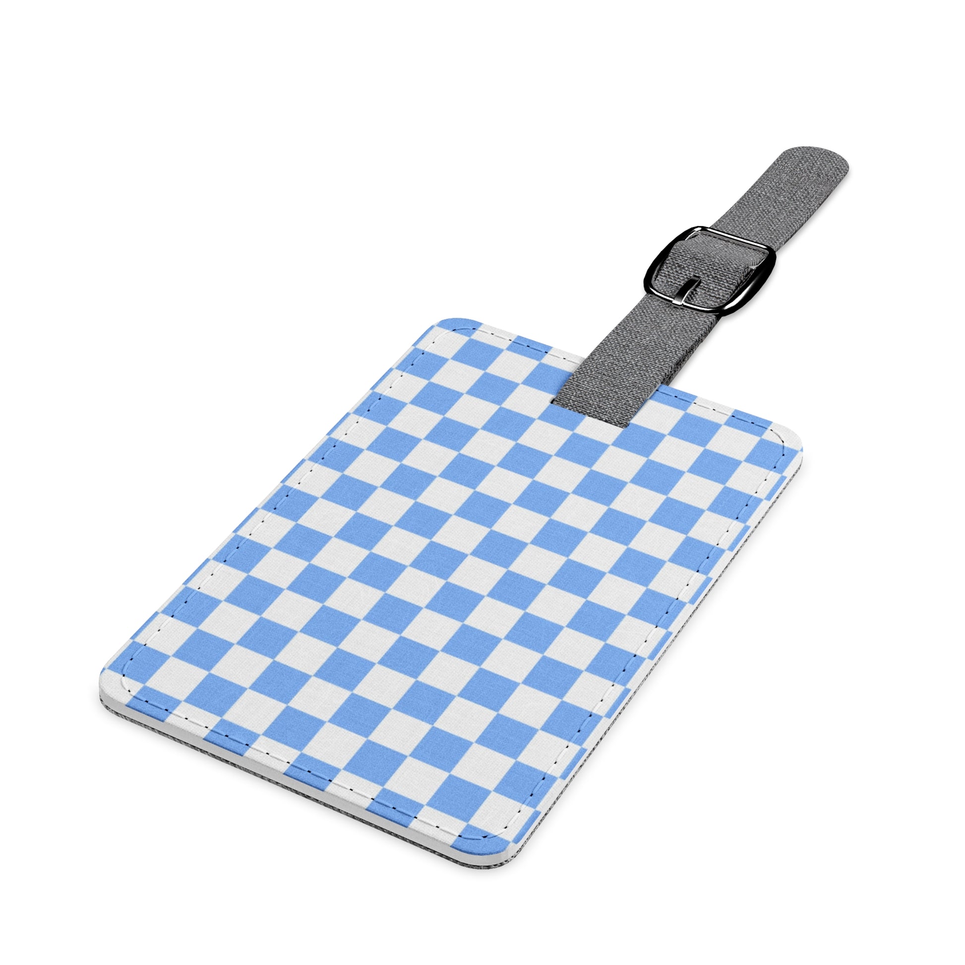 Checkerboard White and Light Blue Saffiano Polyester Luggage Tag, Rectangle, Artsulli - Art is Long, Life is Short, Accessories, , , , , , , 
