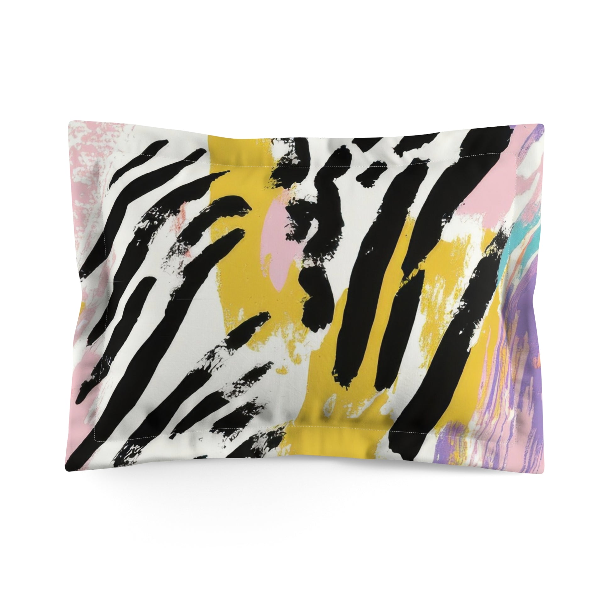 Wild Zebra Stripes x Paint Brush Strokes Multi-Color Microfiber Pillow Sham, Artsulli - Art is Long, Life is Short, Home Decor, Size, Standard, , , , , 15922219348246