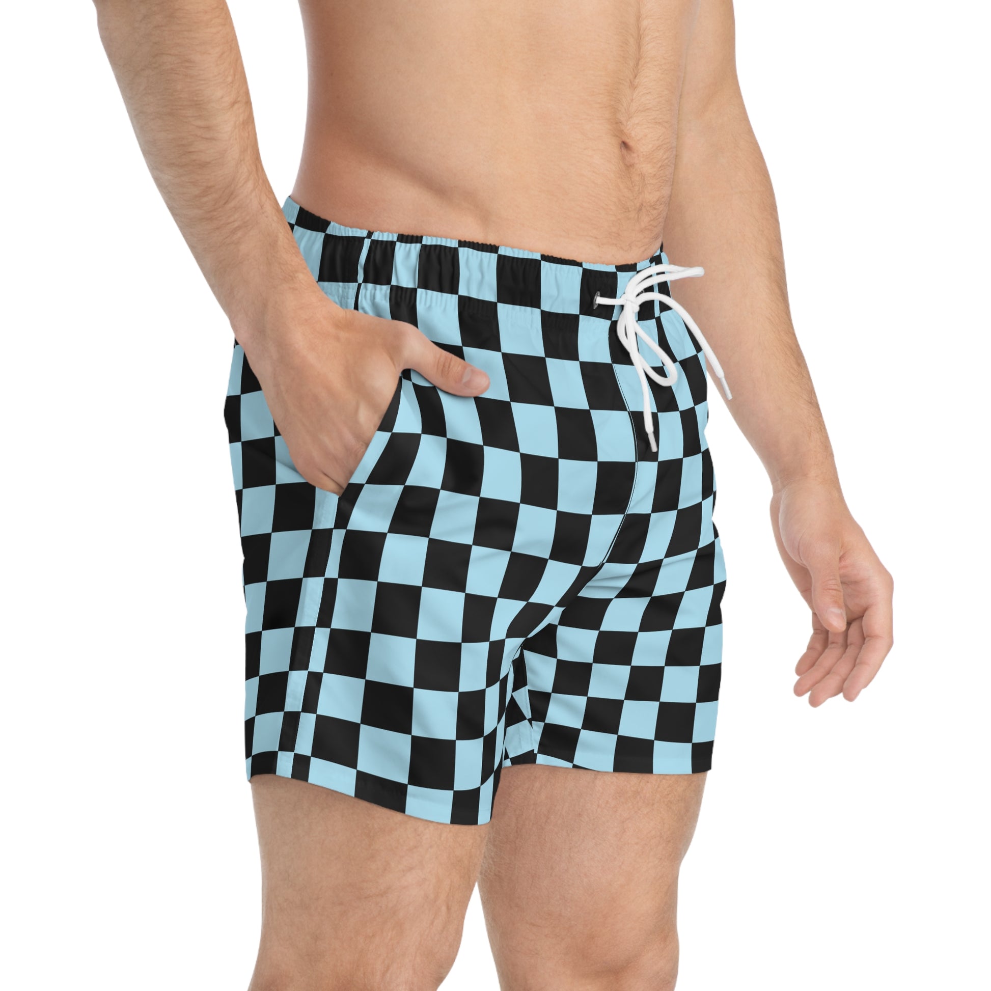 Checkerboard Black and Blue Swim Trunks (AOP), Artsulli - Art is Long, Life is Short, All Over Prints, , , , , , , 