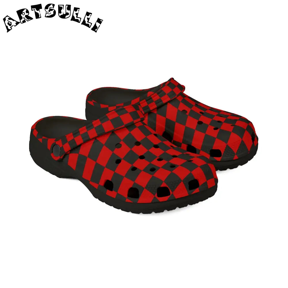 JAKKOUTTHEBXX Checkerboard Red and Black EVA Foam Rubber Shoes (AOP)