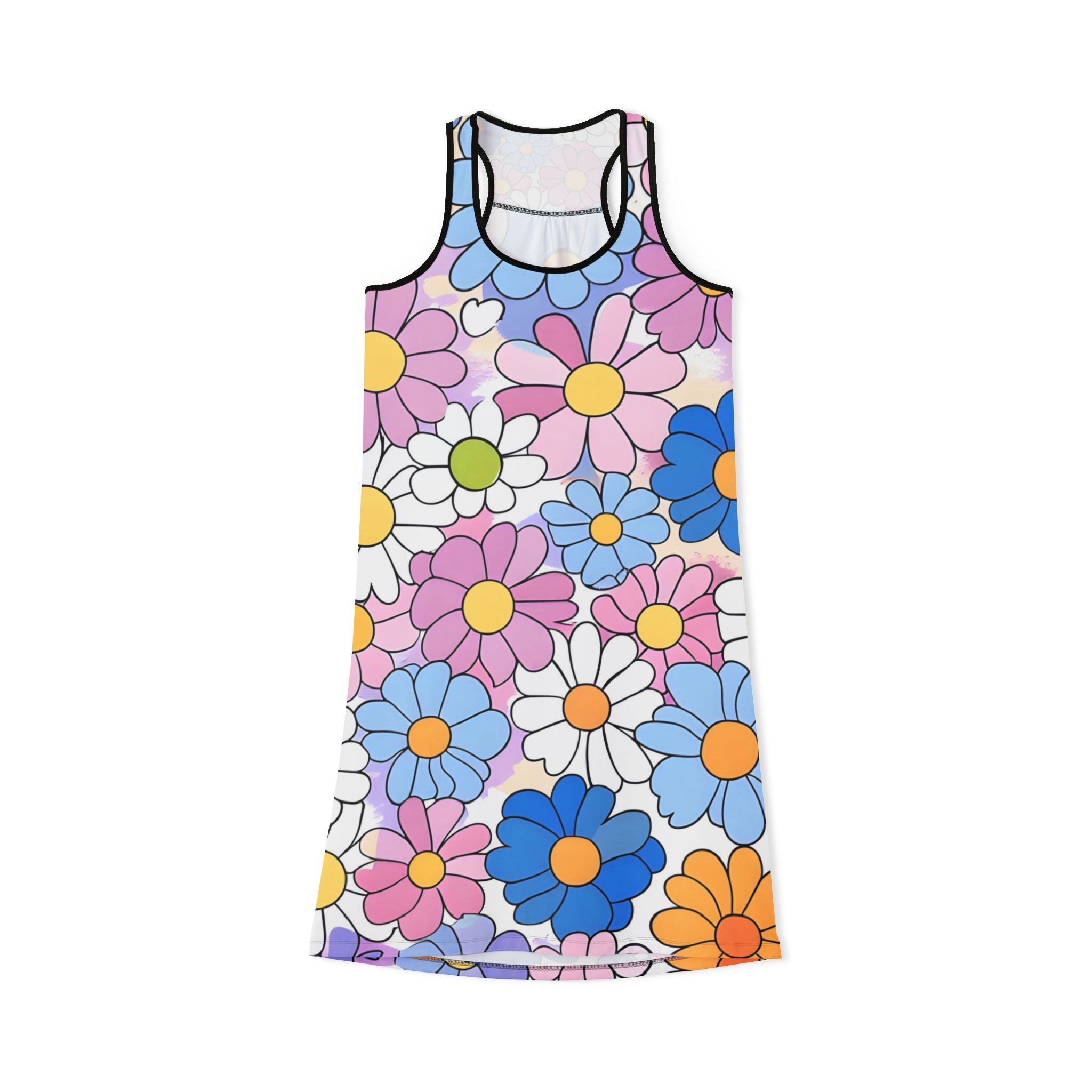 Flower Hour Purple and Blue Women's Racerback Dress (AOP), Artsulli - Art is Long, Life is Short, Tank Top, Size, XS, Color, Black, , , 53684768098169