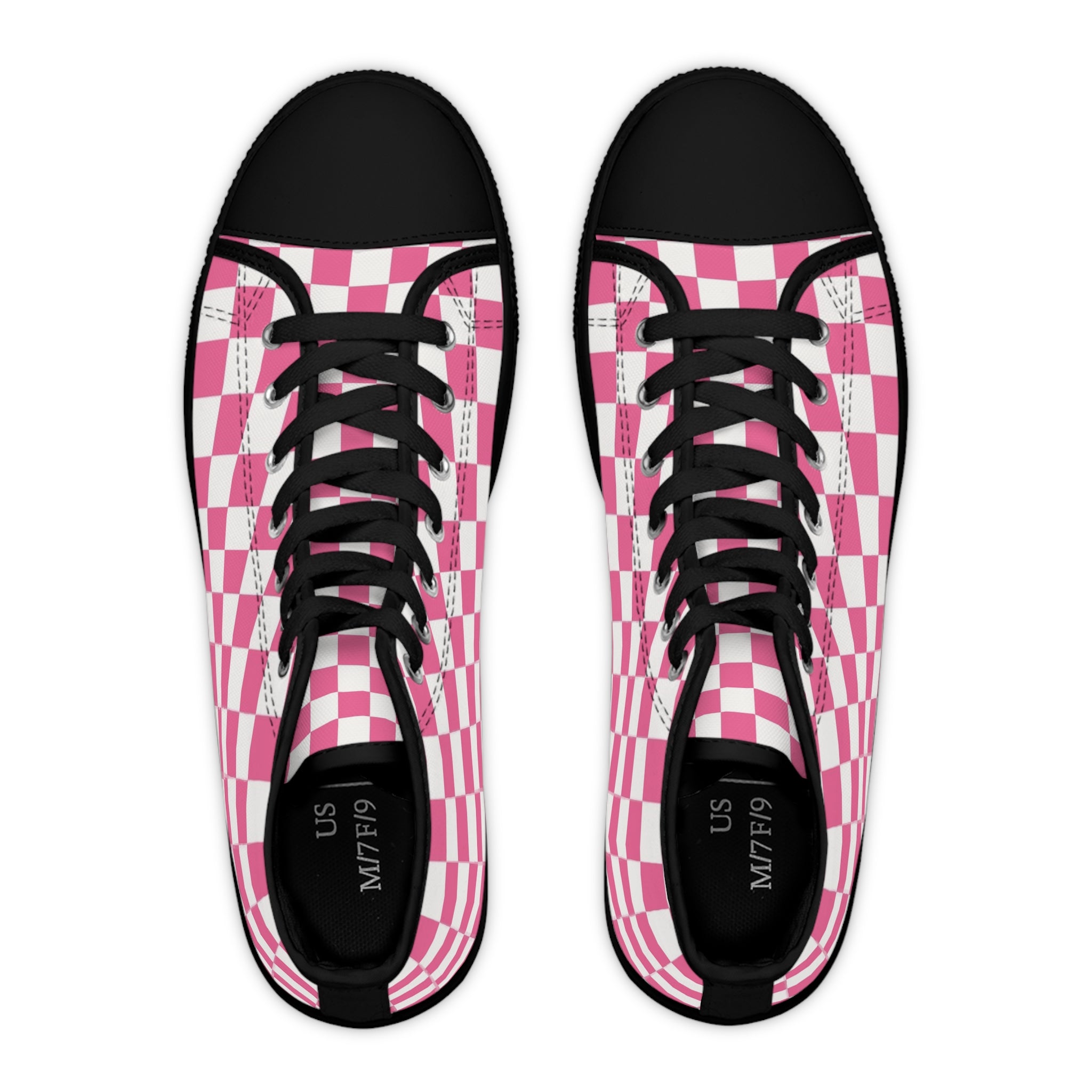 Yuyushiki Pink Check Women's High Top Sneakers
