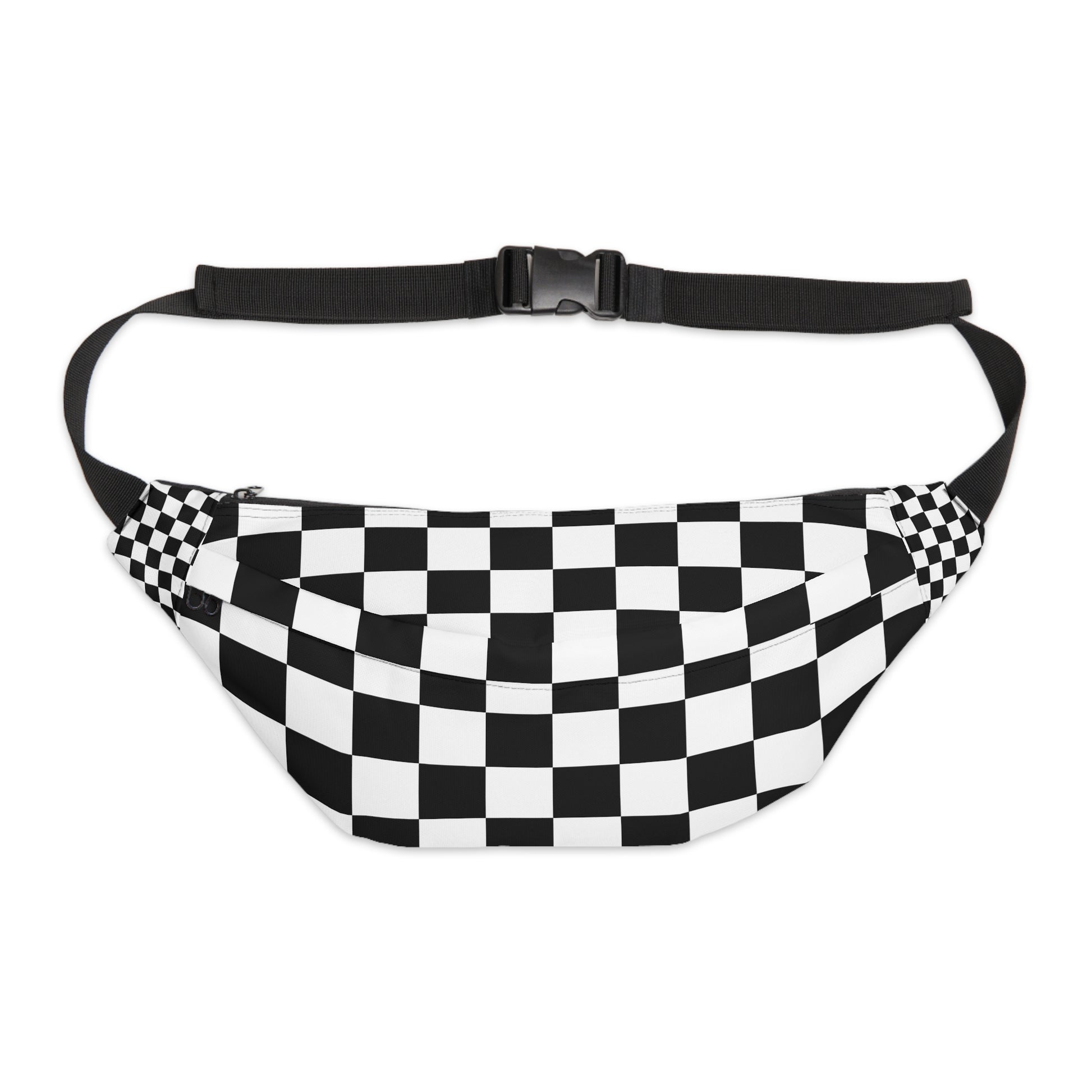 Checkerboard Black and White Large Fanny Pack, Artsulli - Art is Long, Life is Short, Bags, Size, 8" × 9" × 4'', , , , , 23488959161130