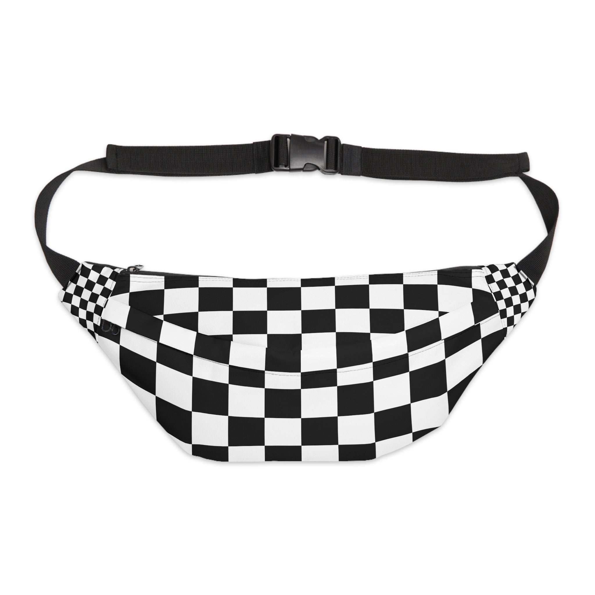 Checkerboard Black and White Large Fanny Pack, Artsulli - Art is Long, Life is Short, Bags, Size, 8" × 9" × 4'', , , , , 23488959161130