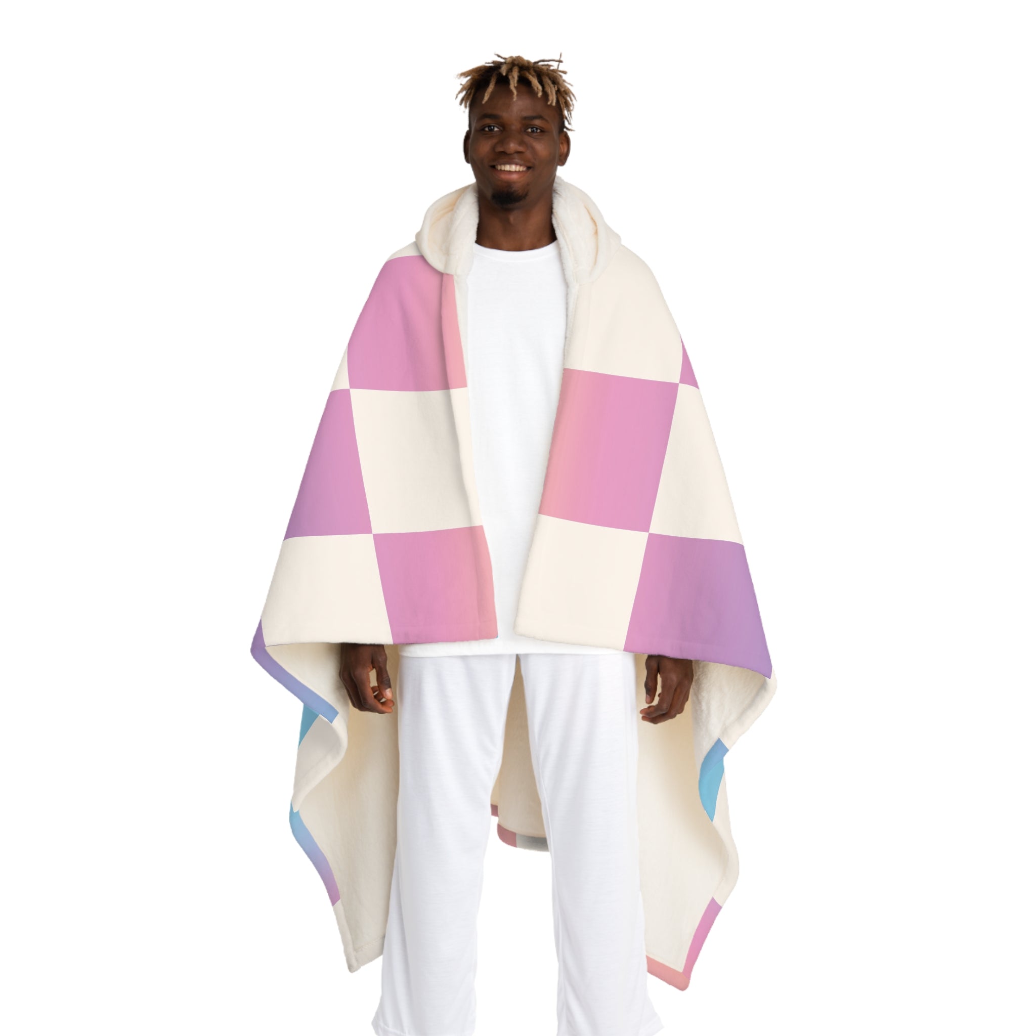 Vaporwave Check Hooded Sherpa Fleece Blanket, Artsulli - Art is Long, Life is Short, All Over Prints, Size, One size, Color, Cream, , , 28264368045925924747