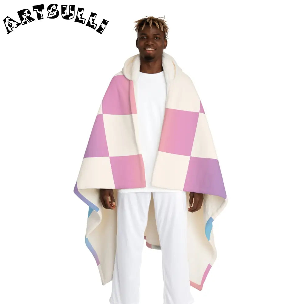 JAKKOUTTHEBXX Vaporwave Check Hooded Sherpa Fleece Blanket