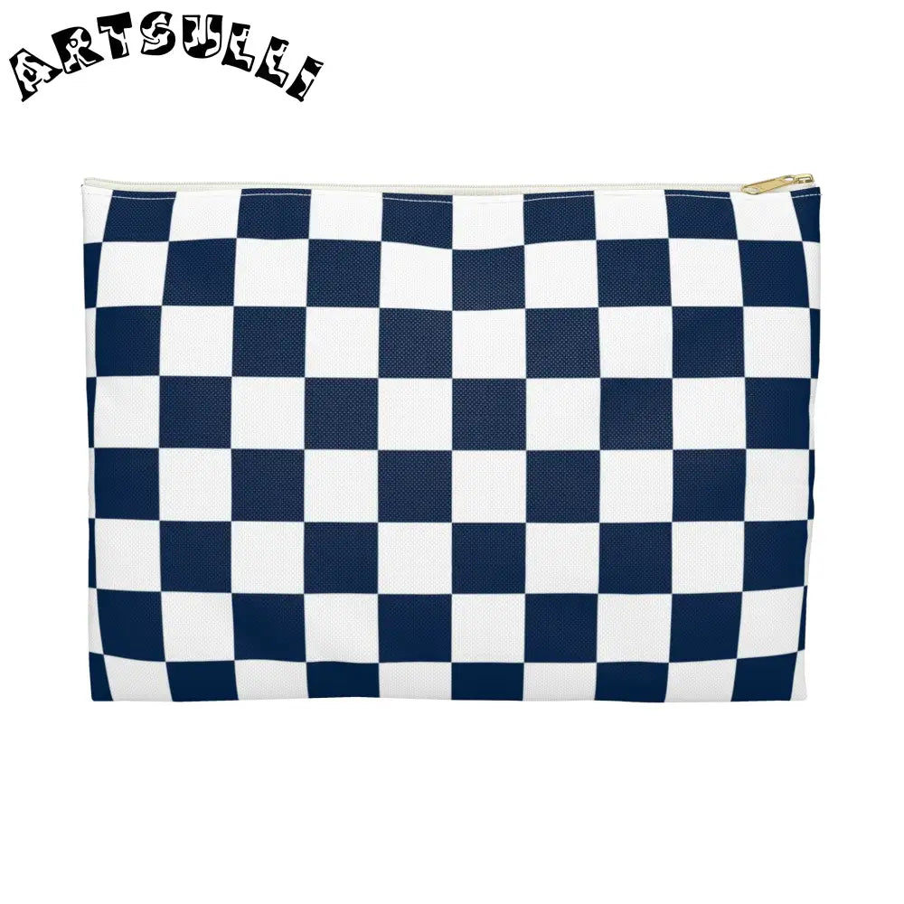 JAKKOUTTHEBXX Checkerboard White and Navy Blue Accessory Pouch