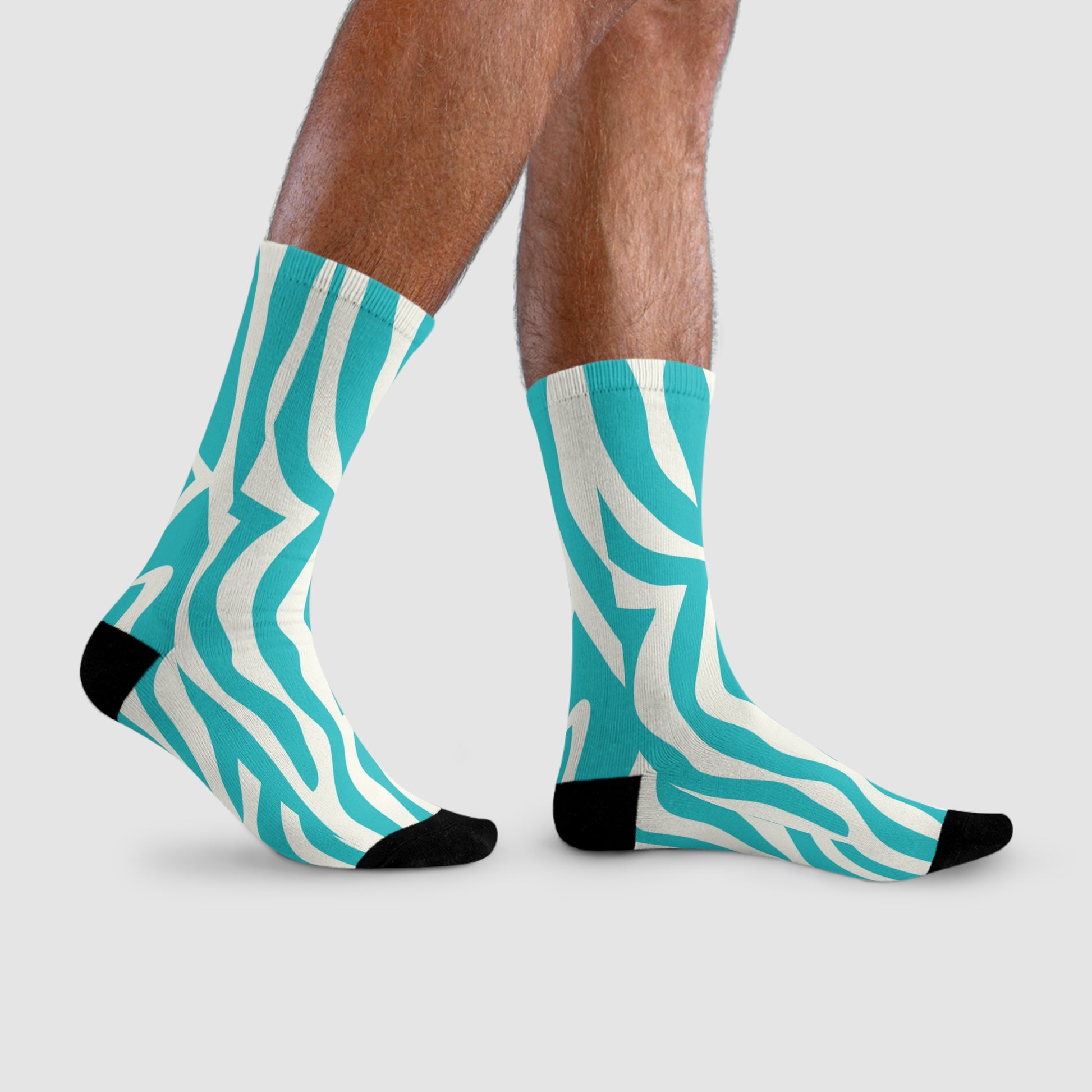 Melting Zebra Stripes Turquoise and White Sublimation Crew Socks (EU), Artsulli - Art is Long, Life is Short, All Over Prints, , , , , , , 