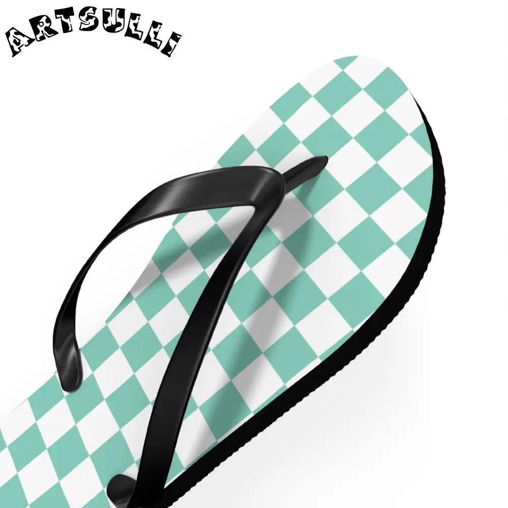 JAKKOUTTHEBXX Checkerboard Light Green Flip Flops JAKKOUTTHEBXX