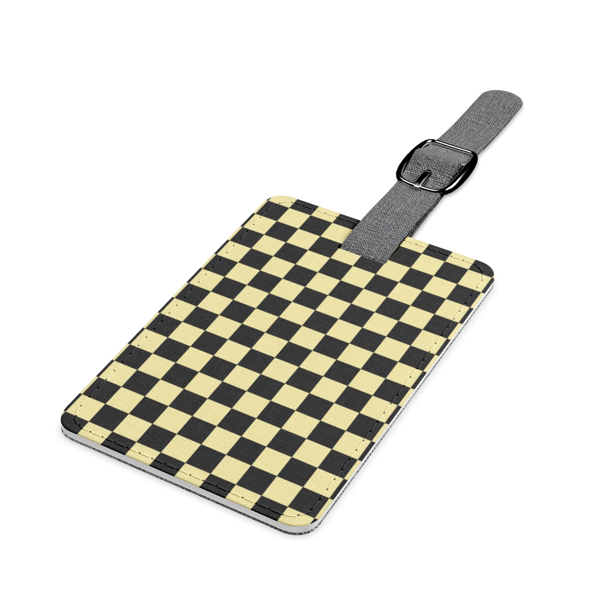 Checkerboard Black and Yellow Saffiano Polyester Luggage Tag, Rectangle, Artsulli - Art is Long, Life is Short, Accessories, , , , , , , 