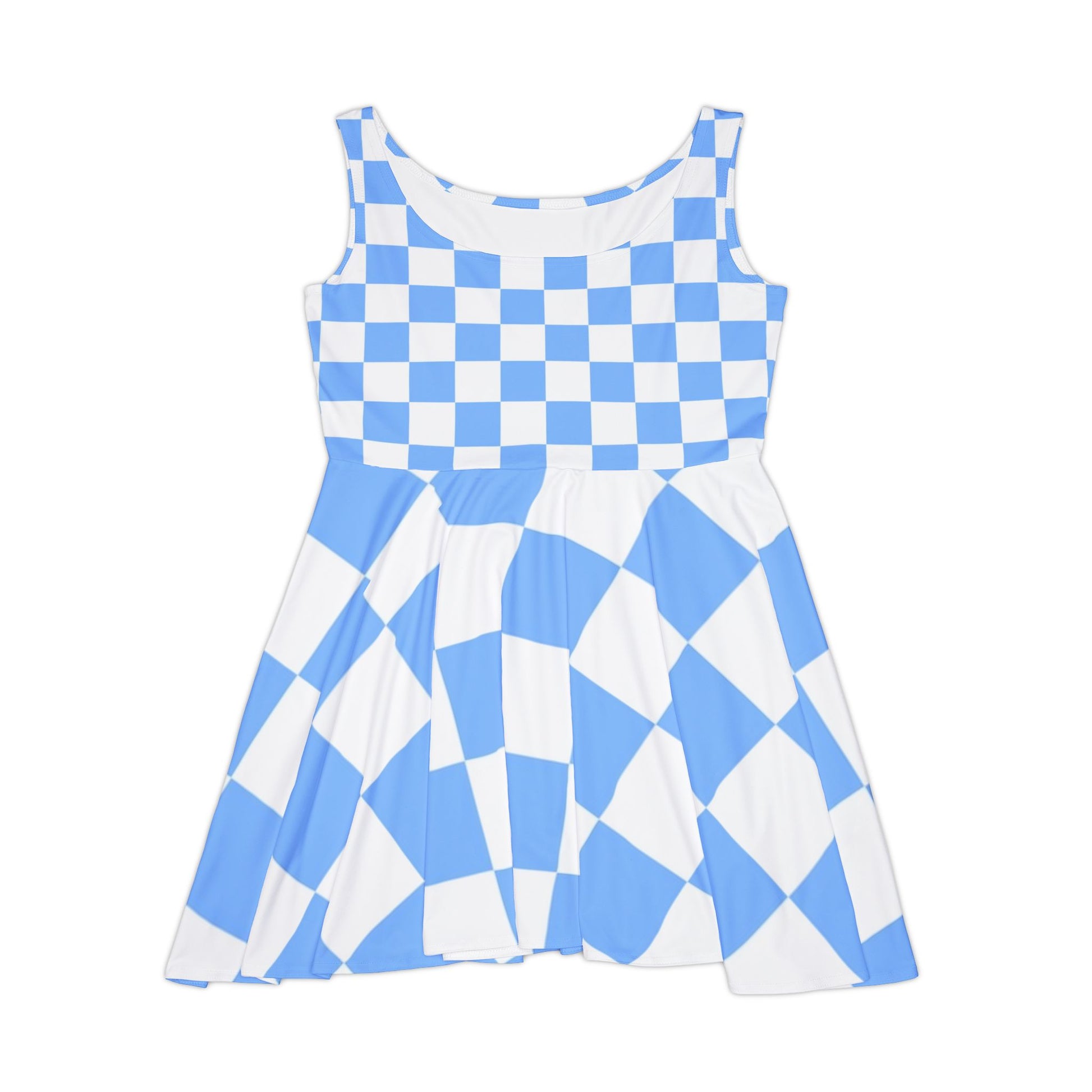 Checkerboard White and Light Blue Women's Skater Dress (AOP), Artsulli - Art is Long, Life is Short, All Over Prints, Size, XS, , , , , 29135751945766773334