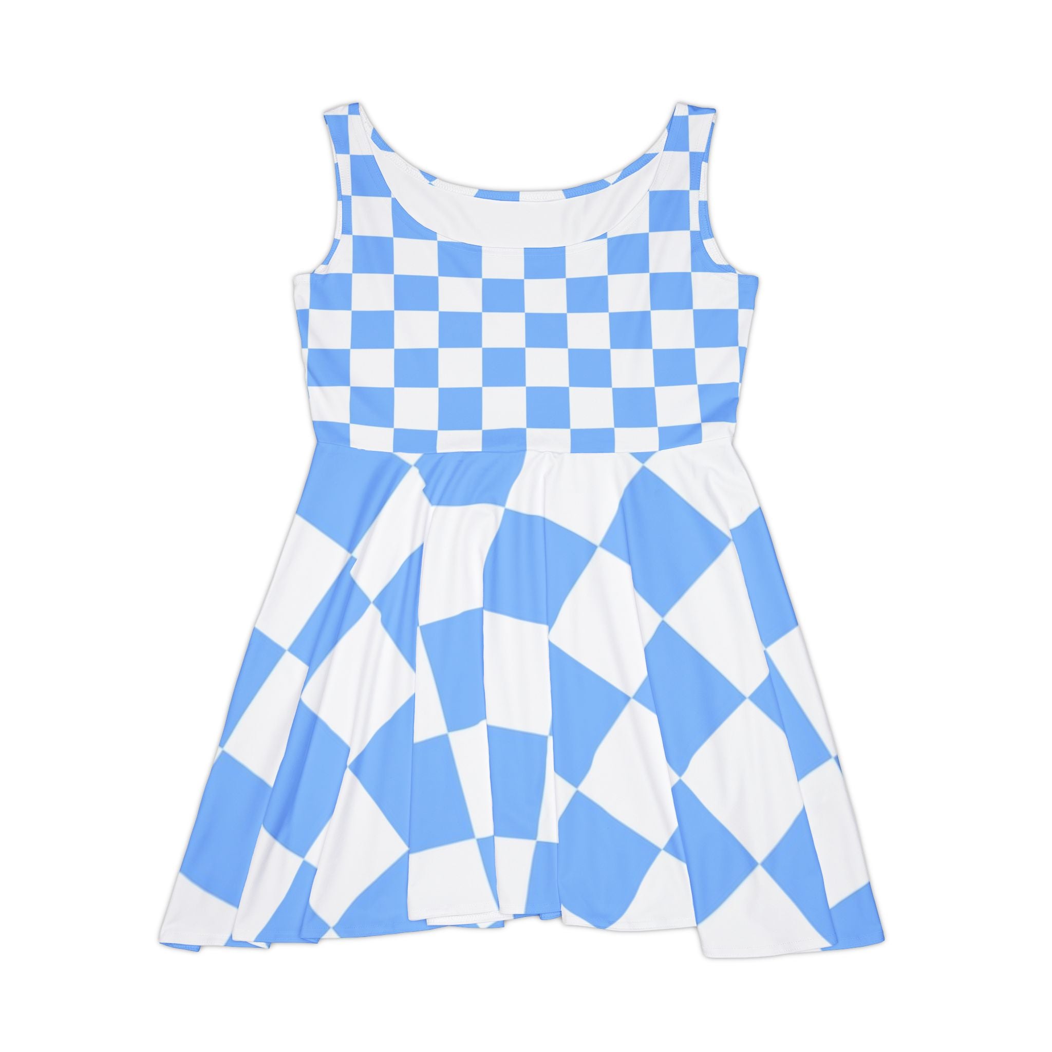 Checkerboard White and Light Blue Women's Skater Dress (AOP), Artsulli - Art is Long, Life is Short, All Over Prints, Size, XS, , , , , 29135751945766773334