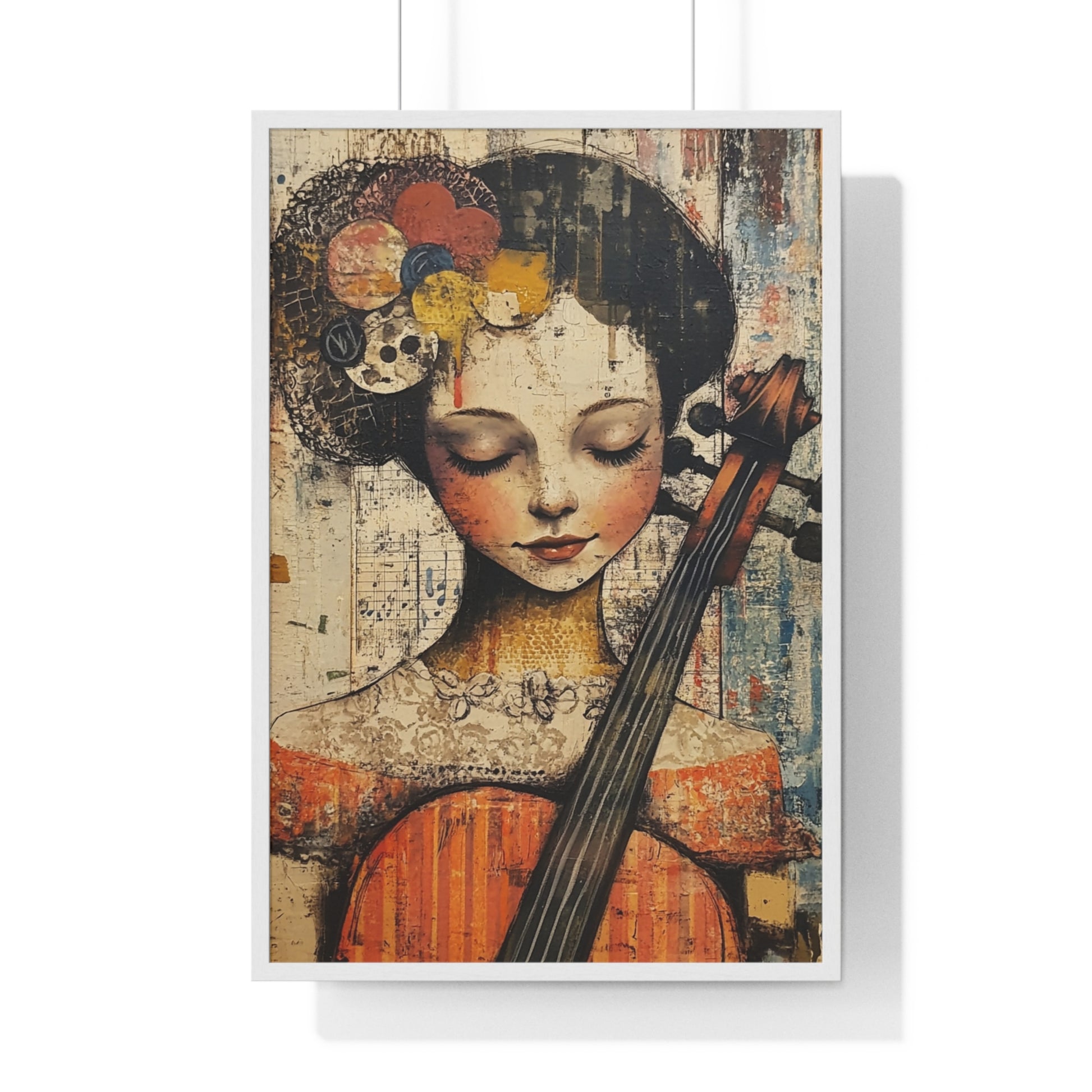 Girl With A Violin Vertical Framed Poster, Artsulli - Art is Long, Life is Short, Poster, Size, 24″ x 36″, Color, White, , , 14712991388863373906
