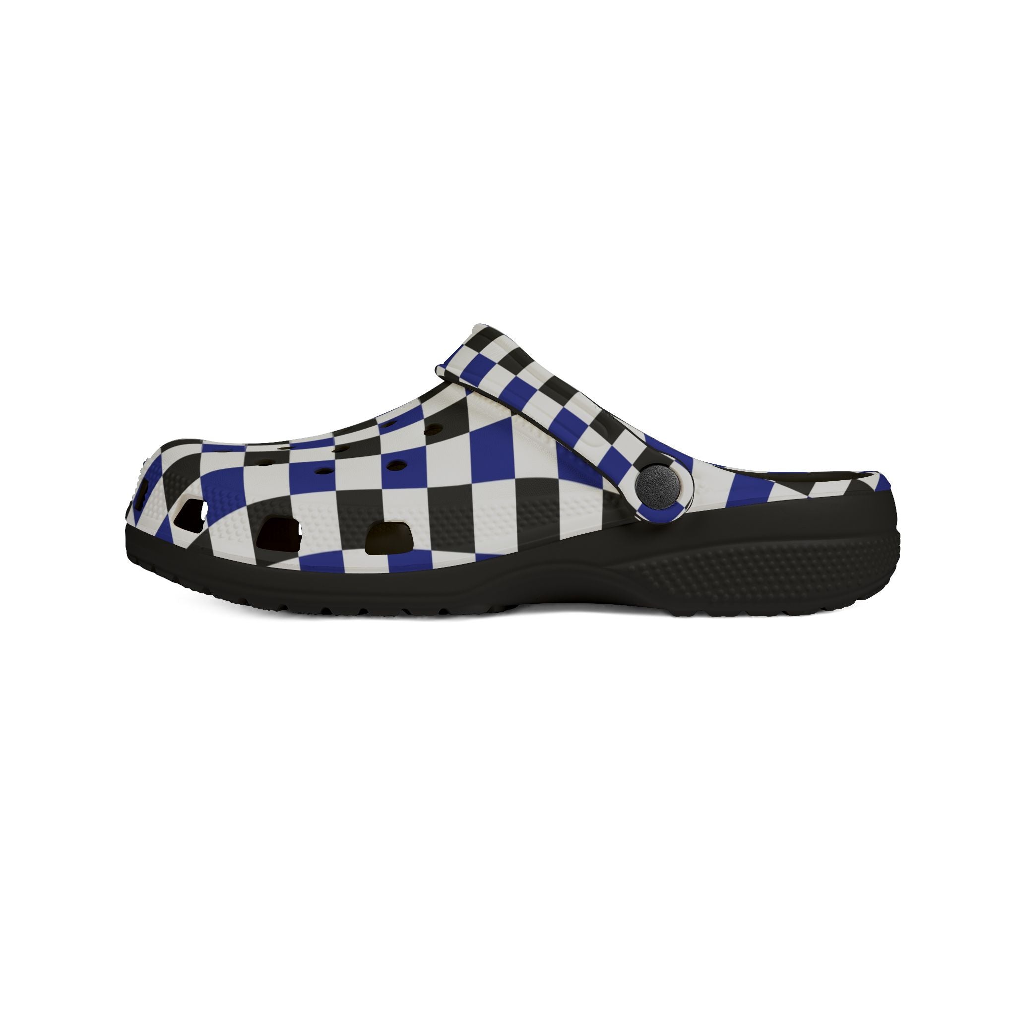 Checkerboard Blue White and Black EVA Foam Rubber Shoes (AOP), Artsulli - Art is Long, Life is Short, Shoes, , , , , , , 
