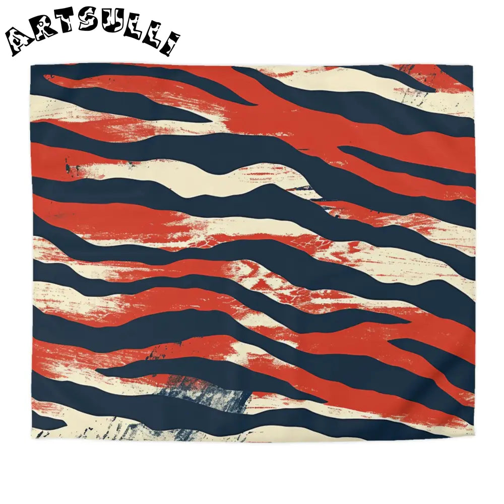 JAKKOUTTHEBXX Art Printed Abstract Striped Throw Blanket Red Navy