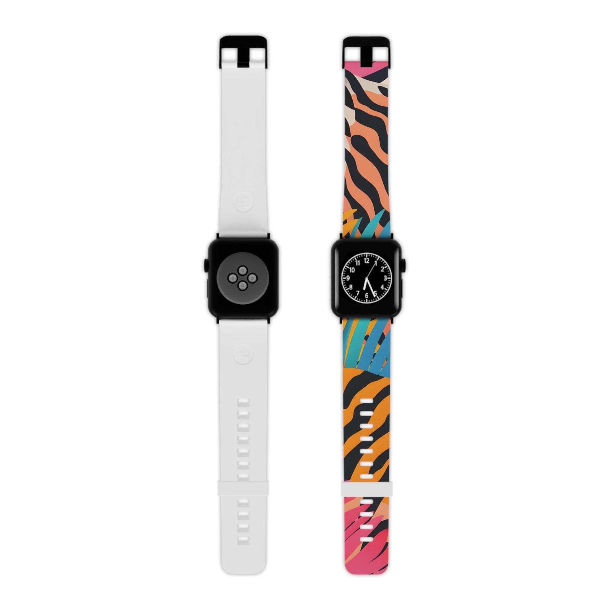 Palm Leaves x Zebra Stripes x Tiger Stripes Orange and Blue  Watch Band for Apple Watch, Artsulli - Art is Long, Life is Short, Accessories, Size, 8'' × 0.75'' / 42 - 44 mm, Color, Black, , , 90135360174447