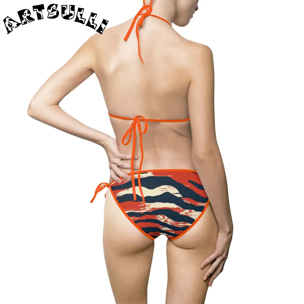 JAKKOUTTHEBXX Red White and Blue Striped Bikini Swimsuit for Women