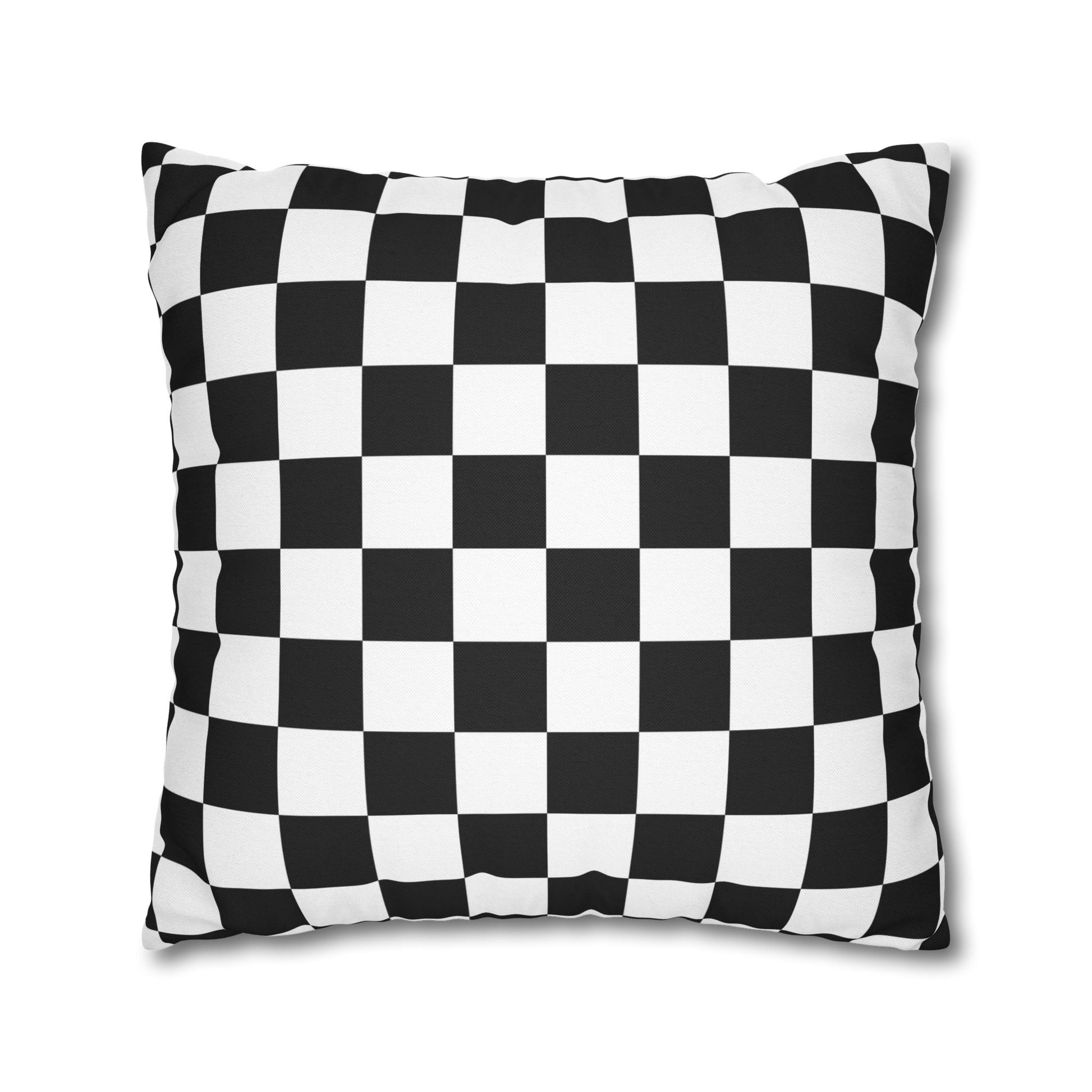 Checkerboard Black and White Spun Polyester Square Pillowcase, Artsulli - Art is Long, Life is Short, Home Decor, , , , , , , 
