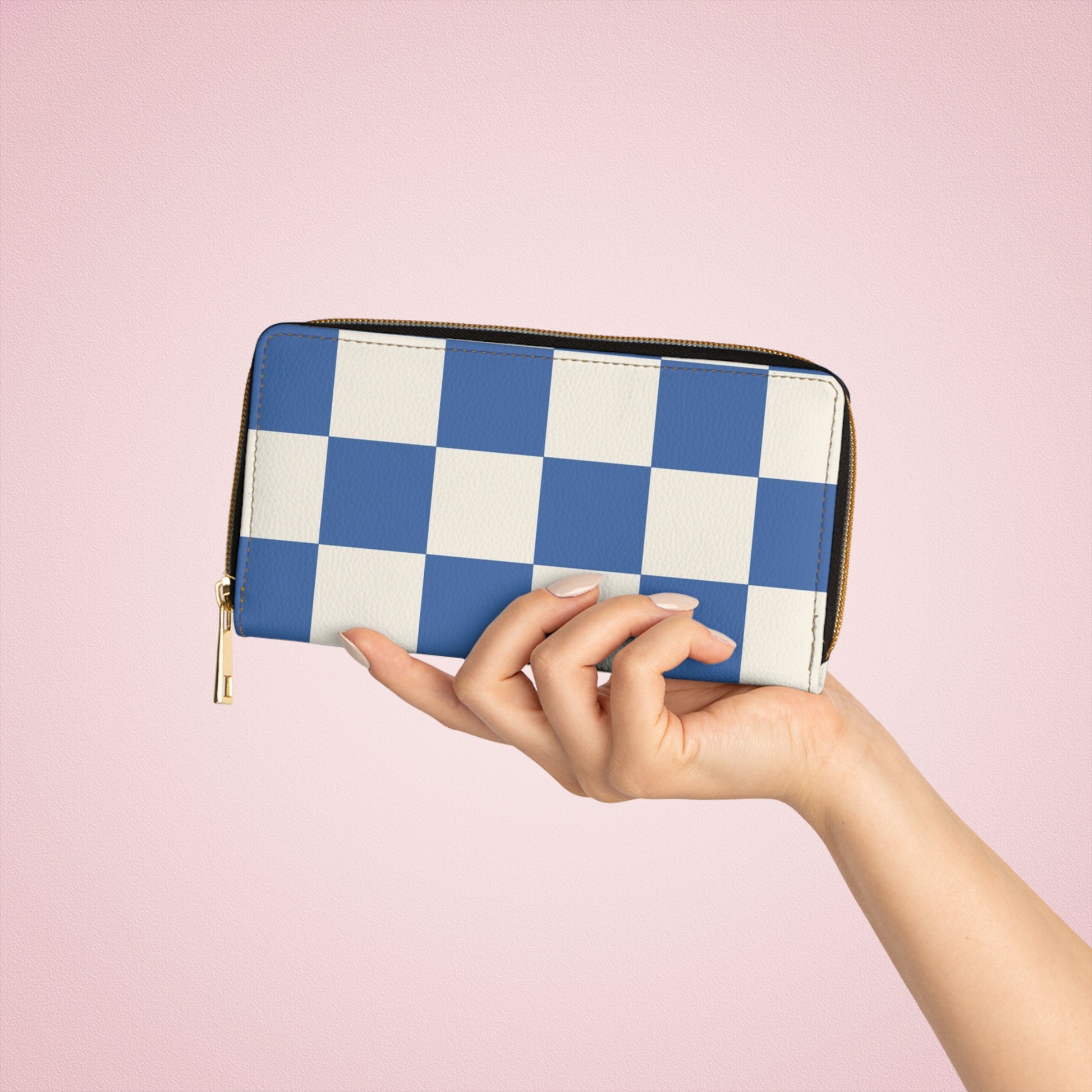 Checkerboard Blue Zipper Wallet, Artsulli - Art is Long, Life is Short, Accessories, , , , , , , 
